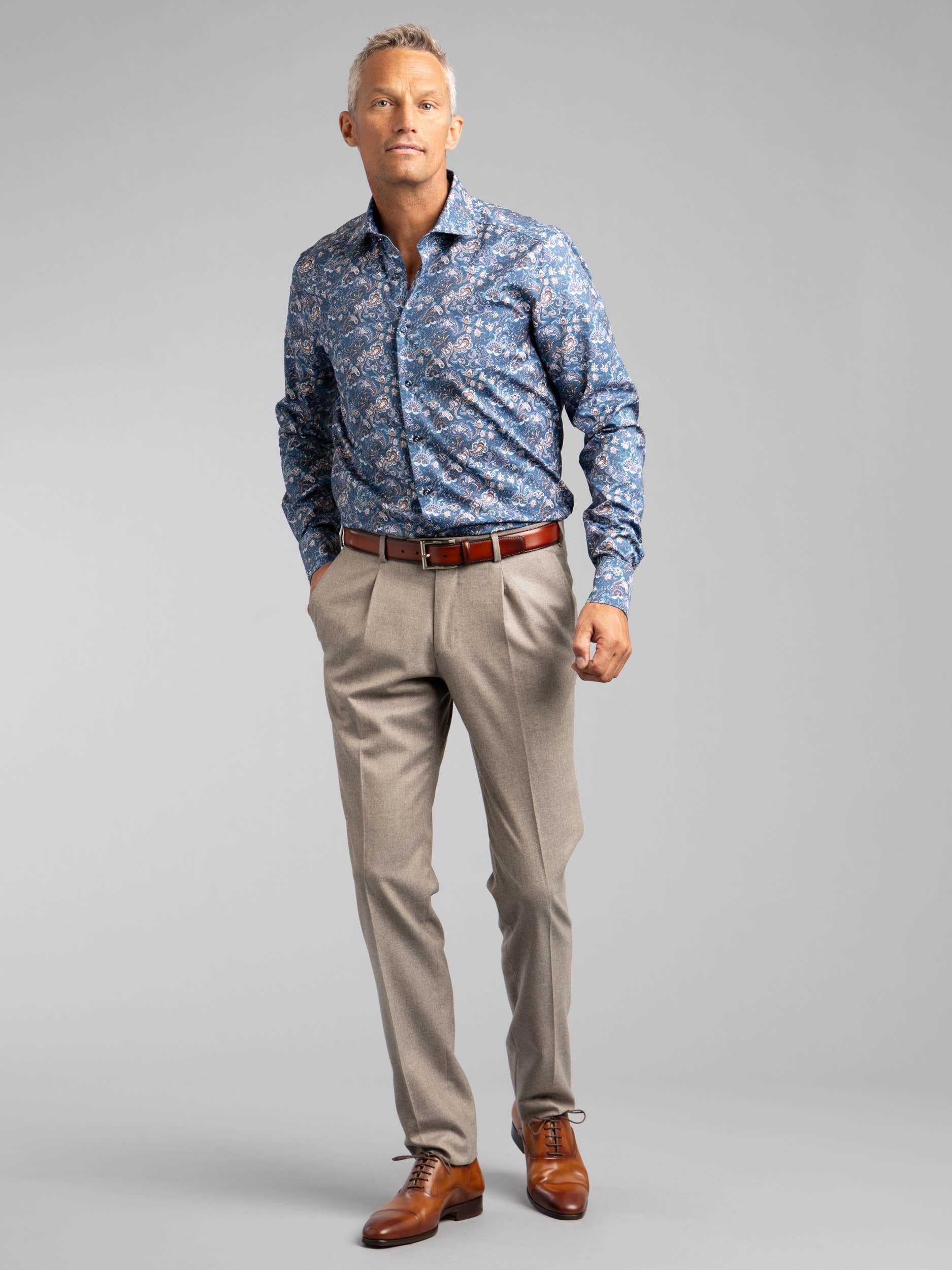 Blue Patterned Oxford Shirt