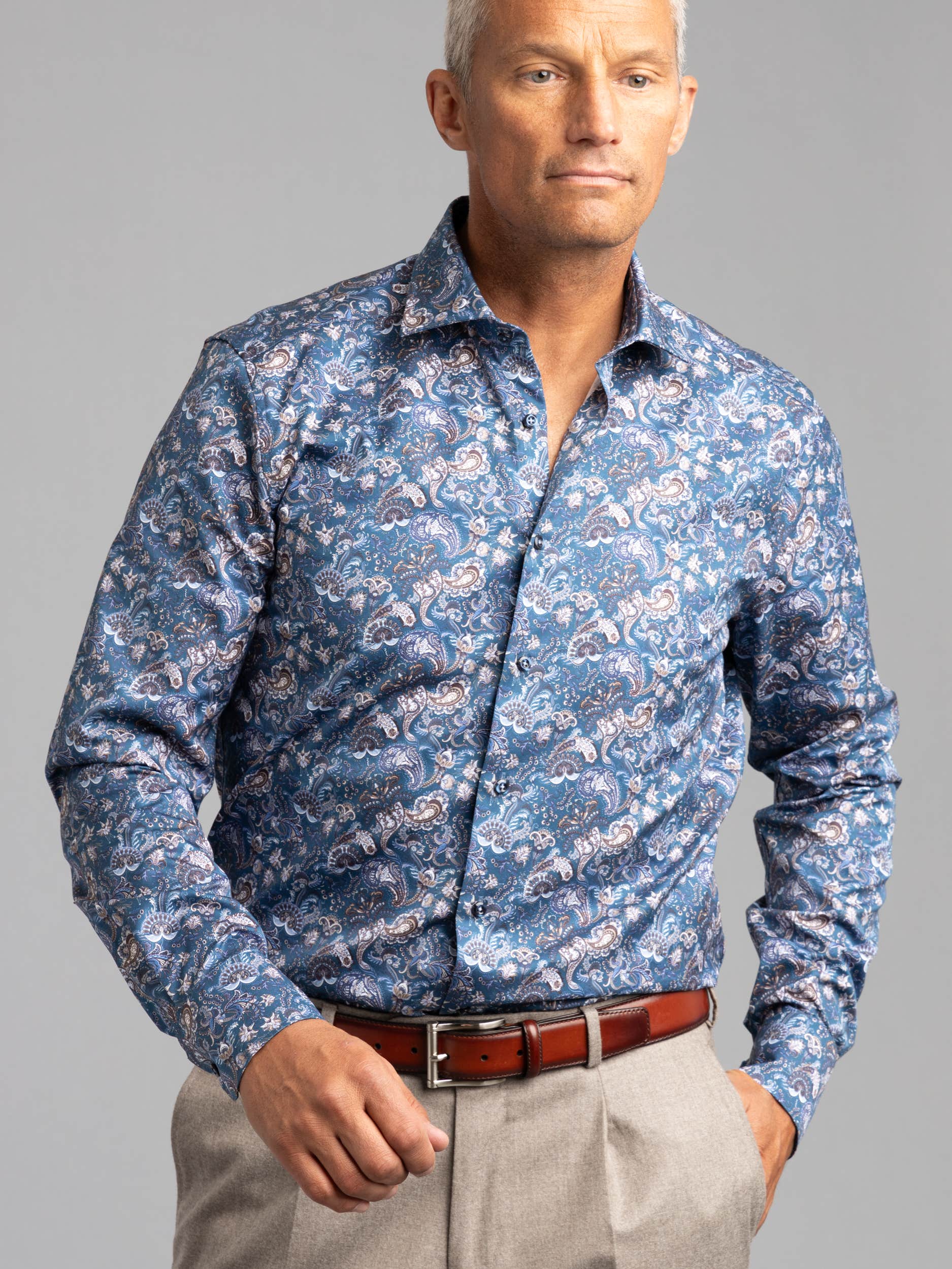 Blue Patterned Oxford Shirt