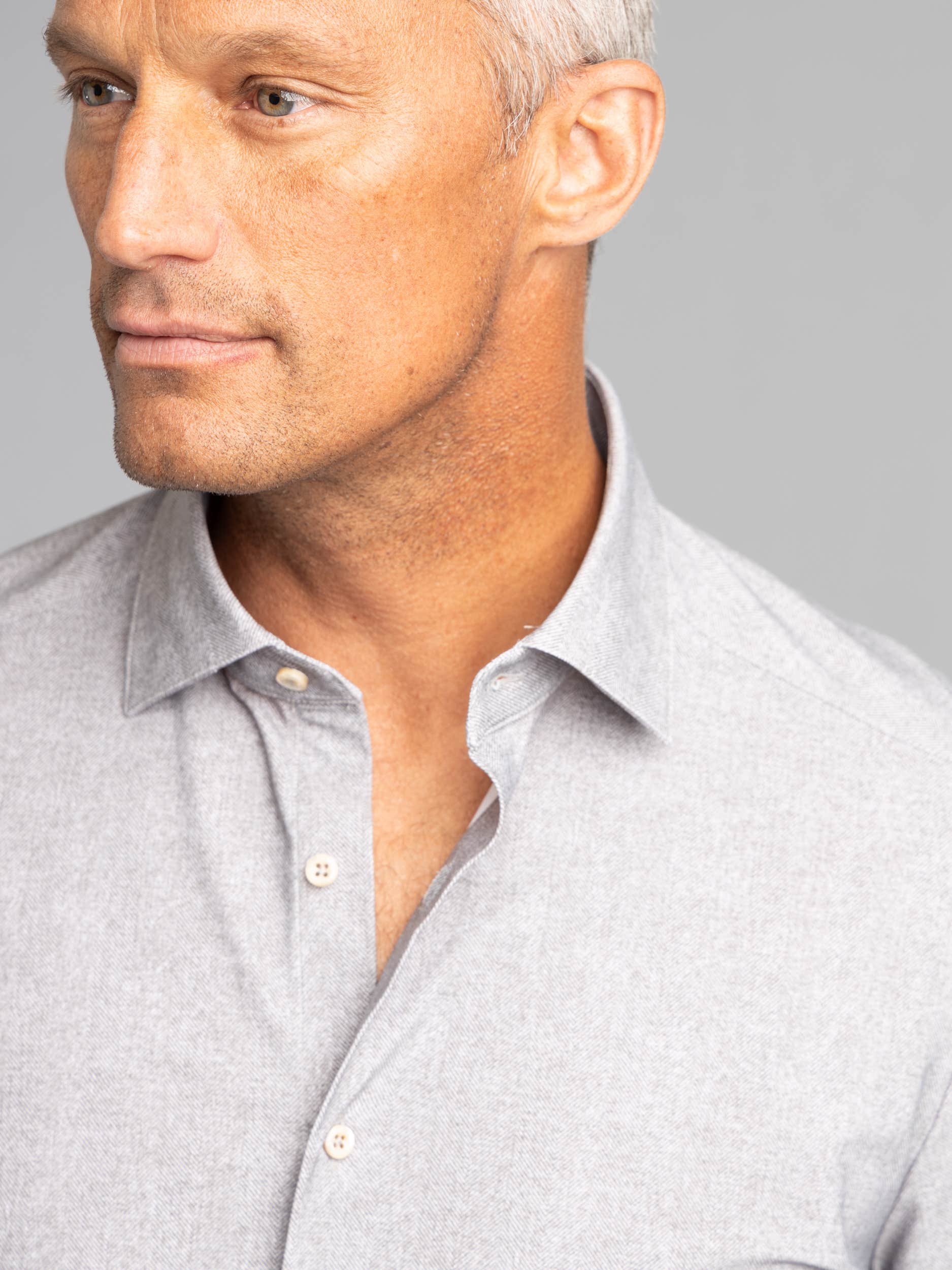 Grey Herringbone Pattern Button-Down Shirt