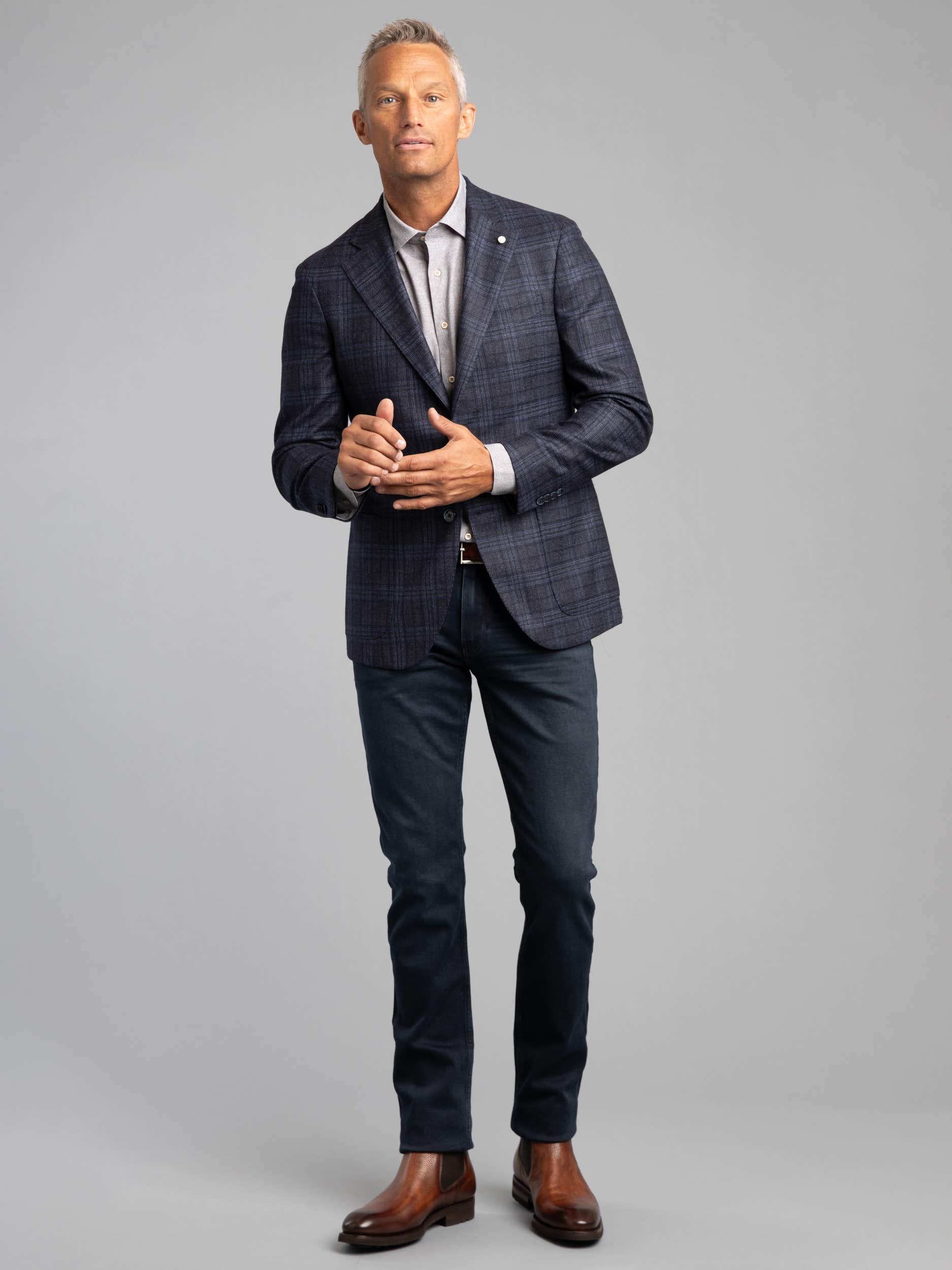 Grey Herringbone Pattern Button-Down Shirt