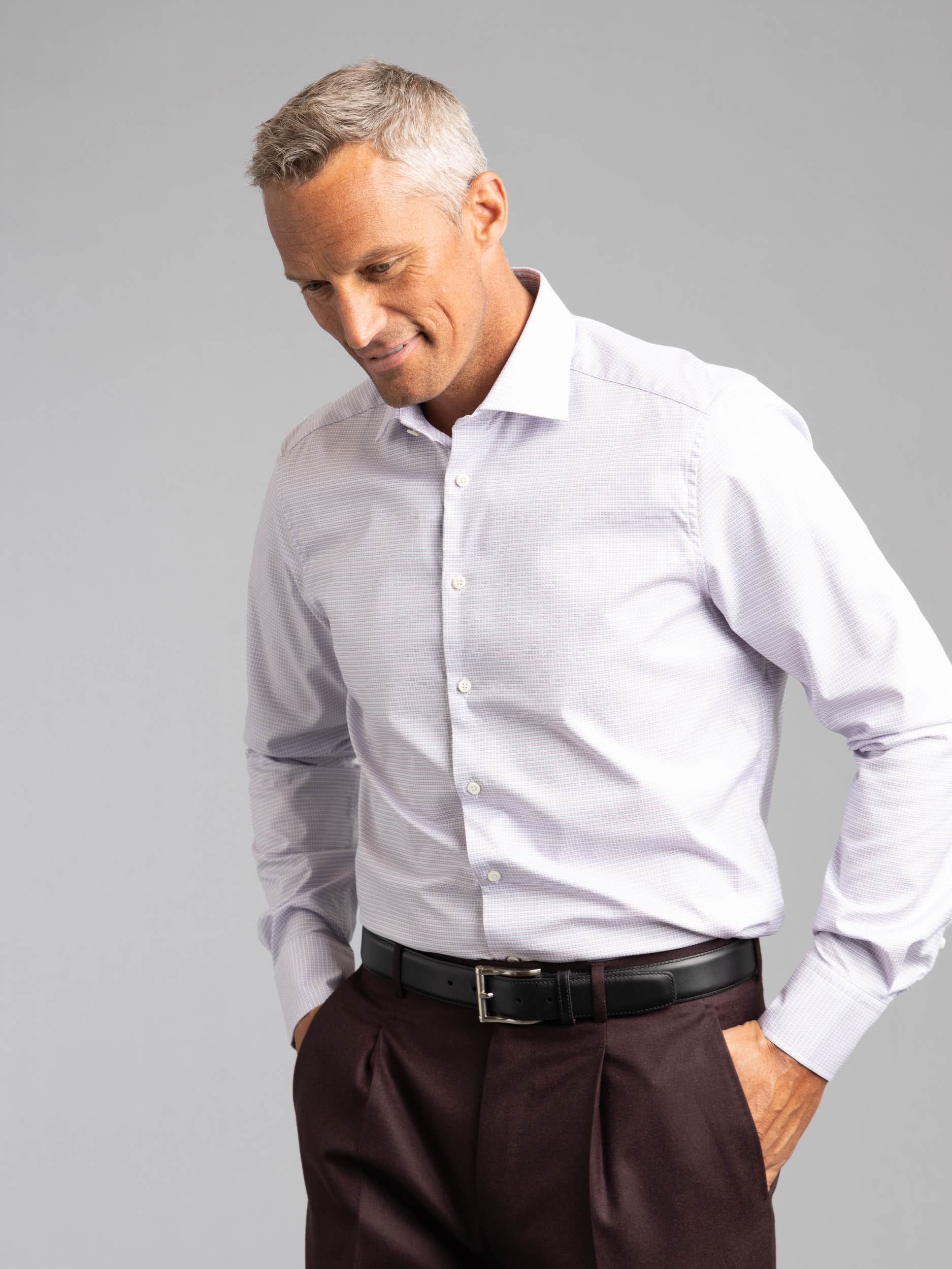 Light Red Houndstooth Twill Shirt