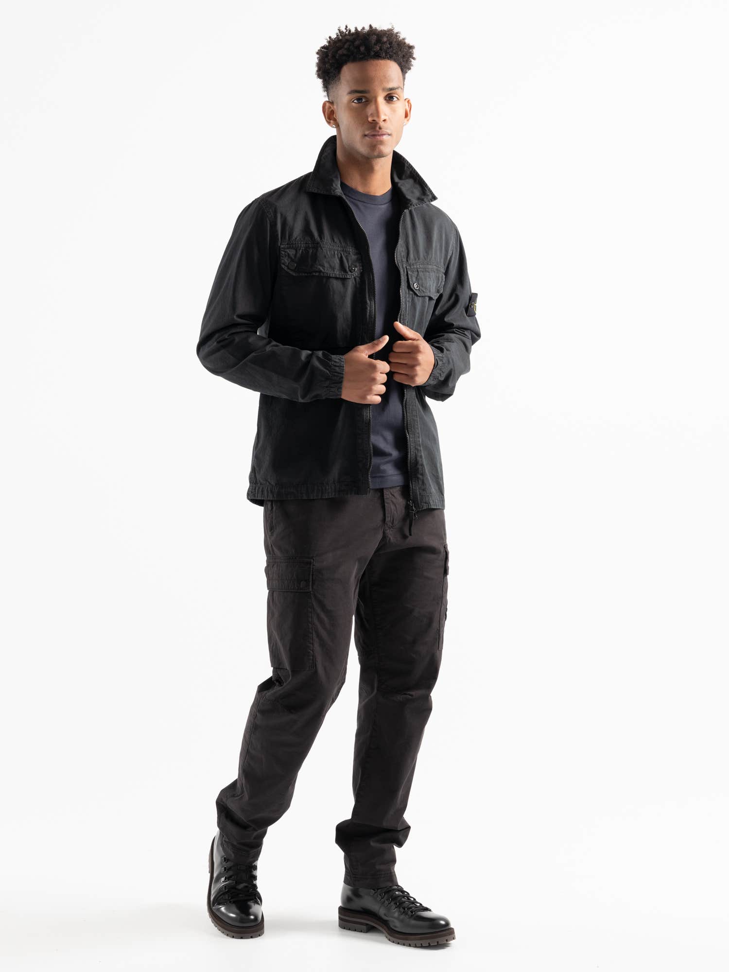 Black Garment Dyed Cotton Overshirt