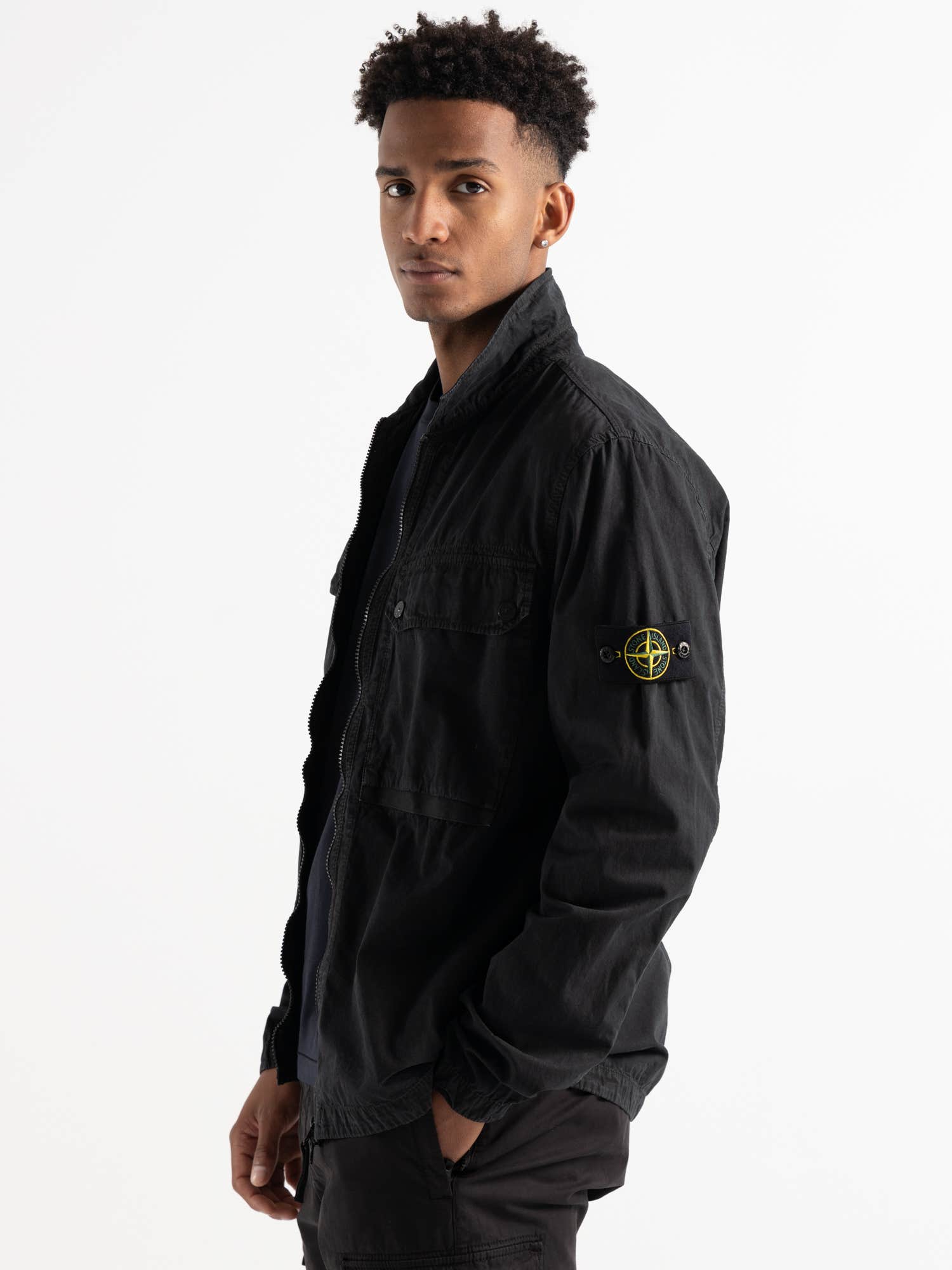 Black Garment Dyed Cotton Overshirt