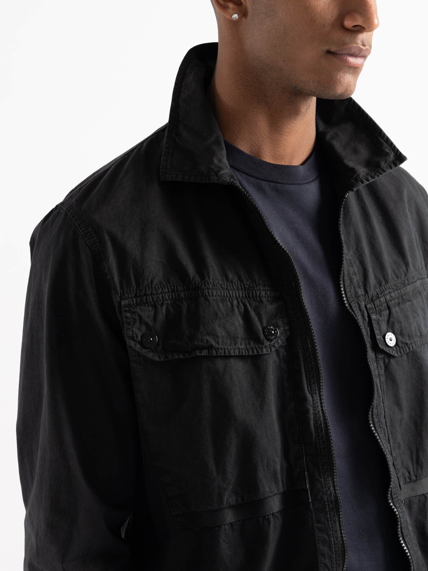 Black Garment Dyed Cotton Overshirt