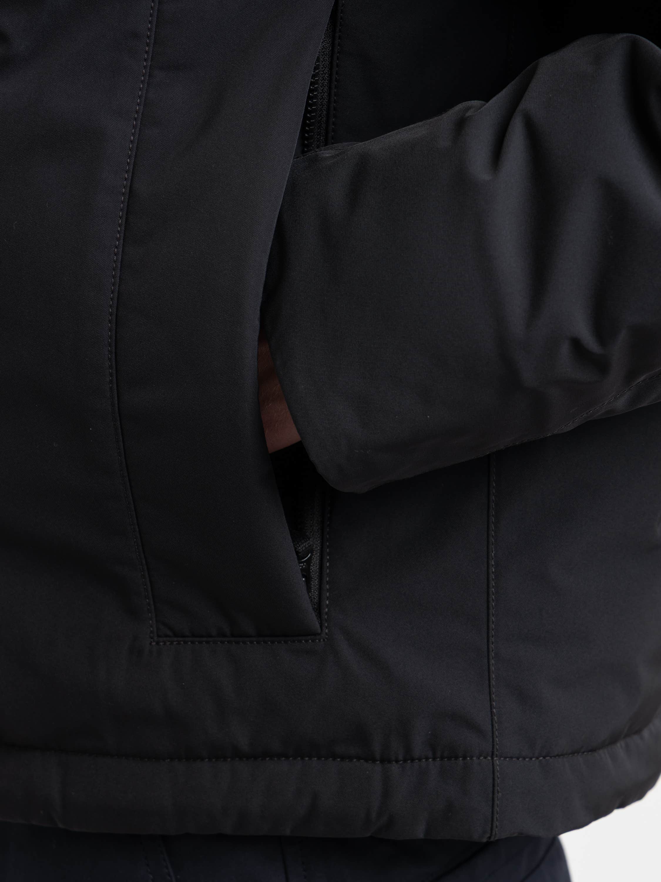 Black Micro Twill Padded Hooded Jacket