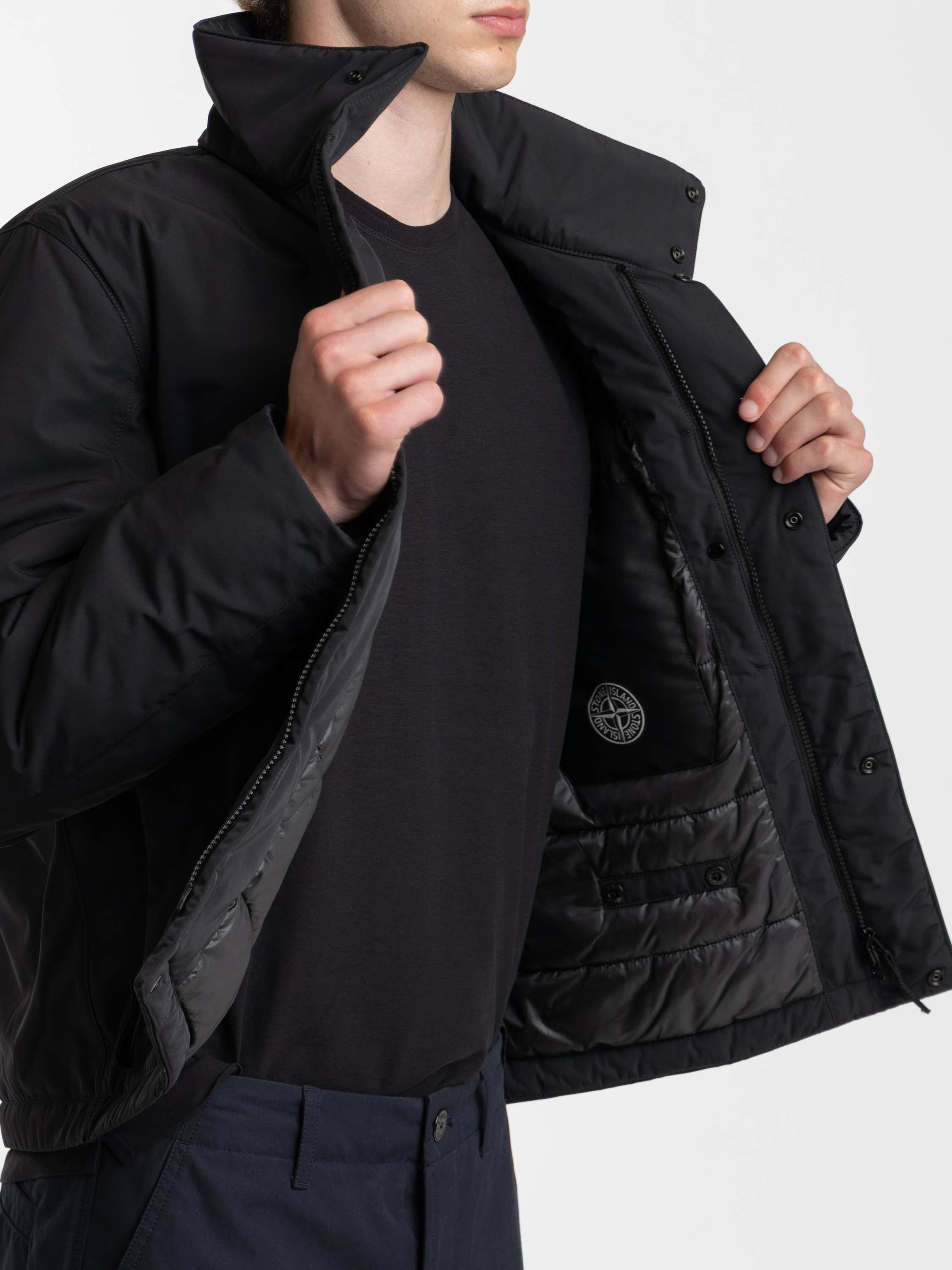 Black Micro Twill Padded Hooded Jacket