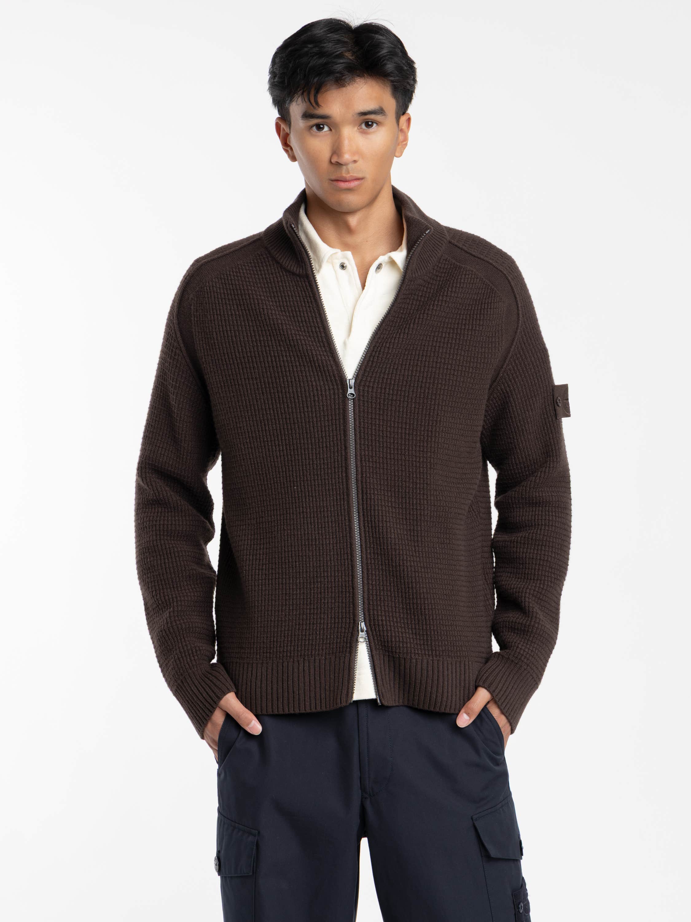 Brown Zip Up Wool Ghost Sweater