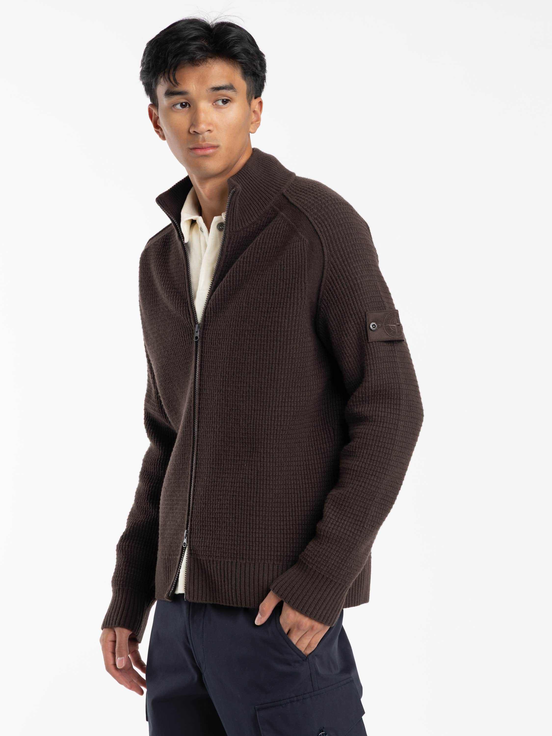 Brown Zip Up Wool Ghost Sweater
