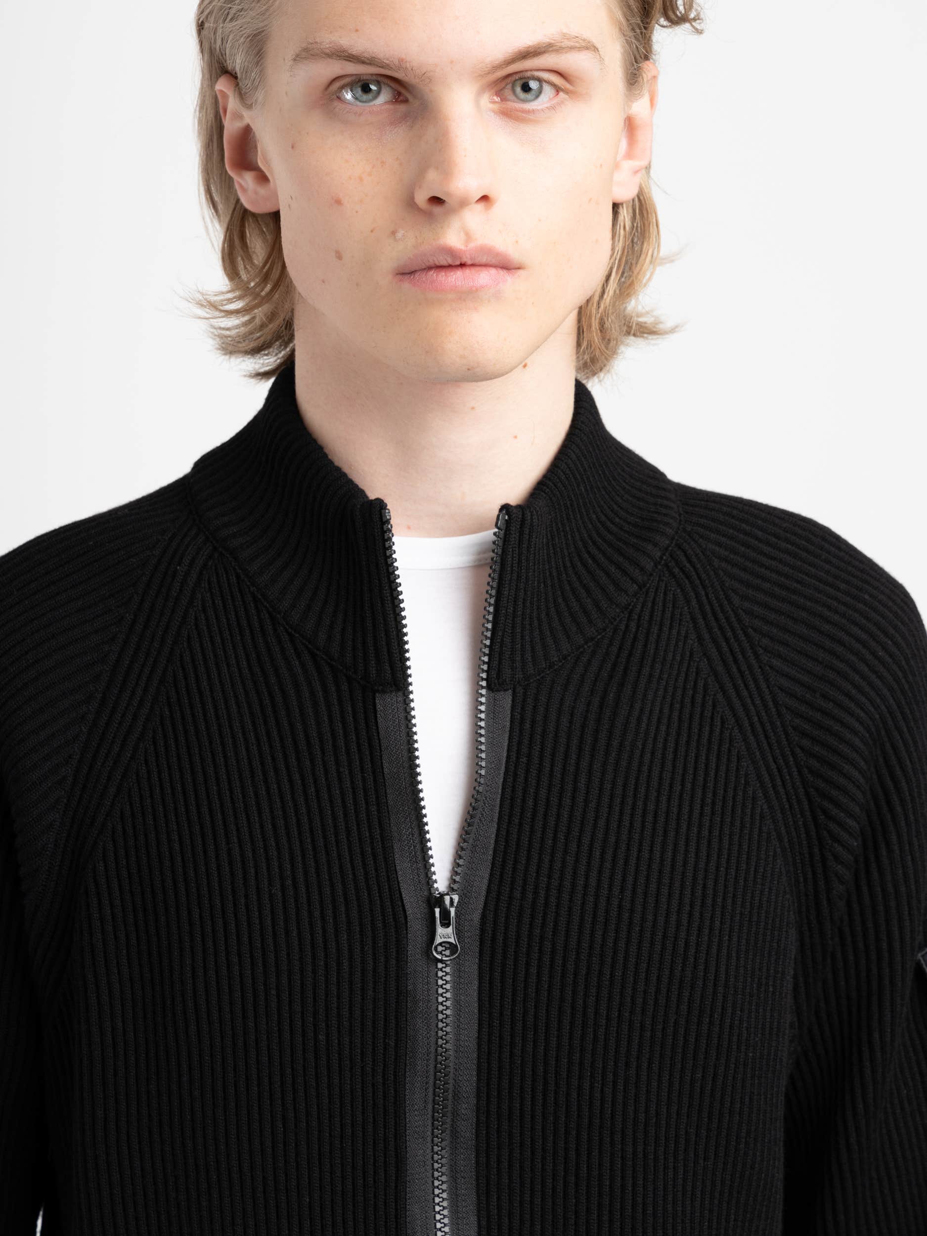 Black Two-Way Full Zipper Knit Jacket