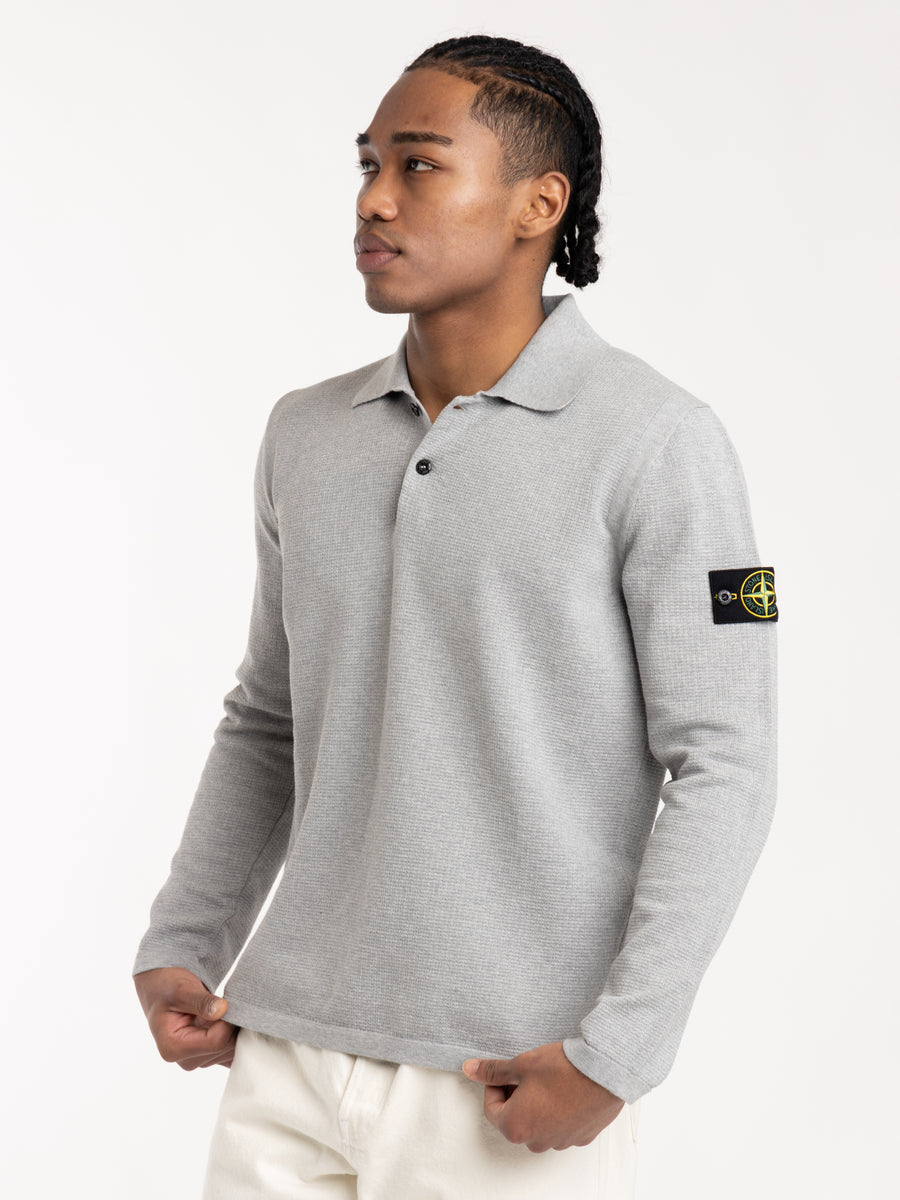 Grey Loose-Fit Long Sleeve Polo with Ribbed Trims – The Helm Clothing