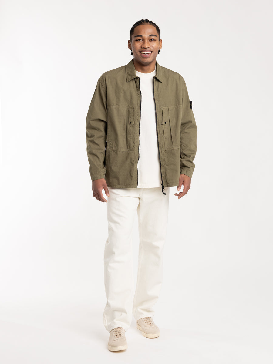 Military Green Mercerised Organic Cotton Ripstop Overshirt – The
