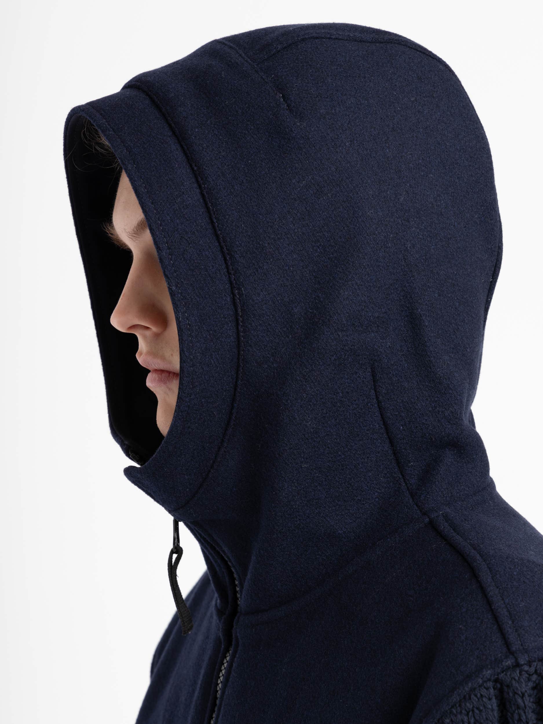 Navy Wool-Blend Hooded Jacket