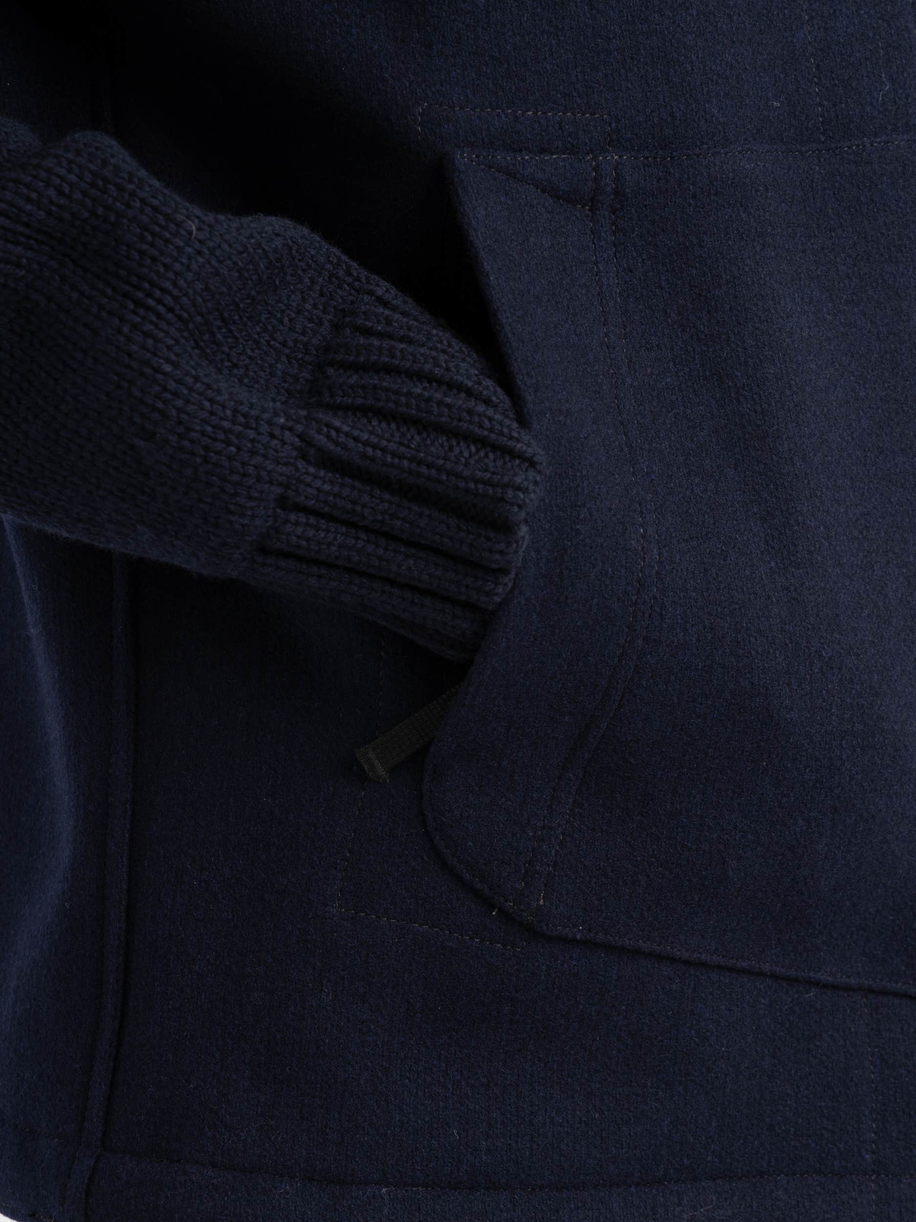 Navy Wool-Blend Hooded Jacket