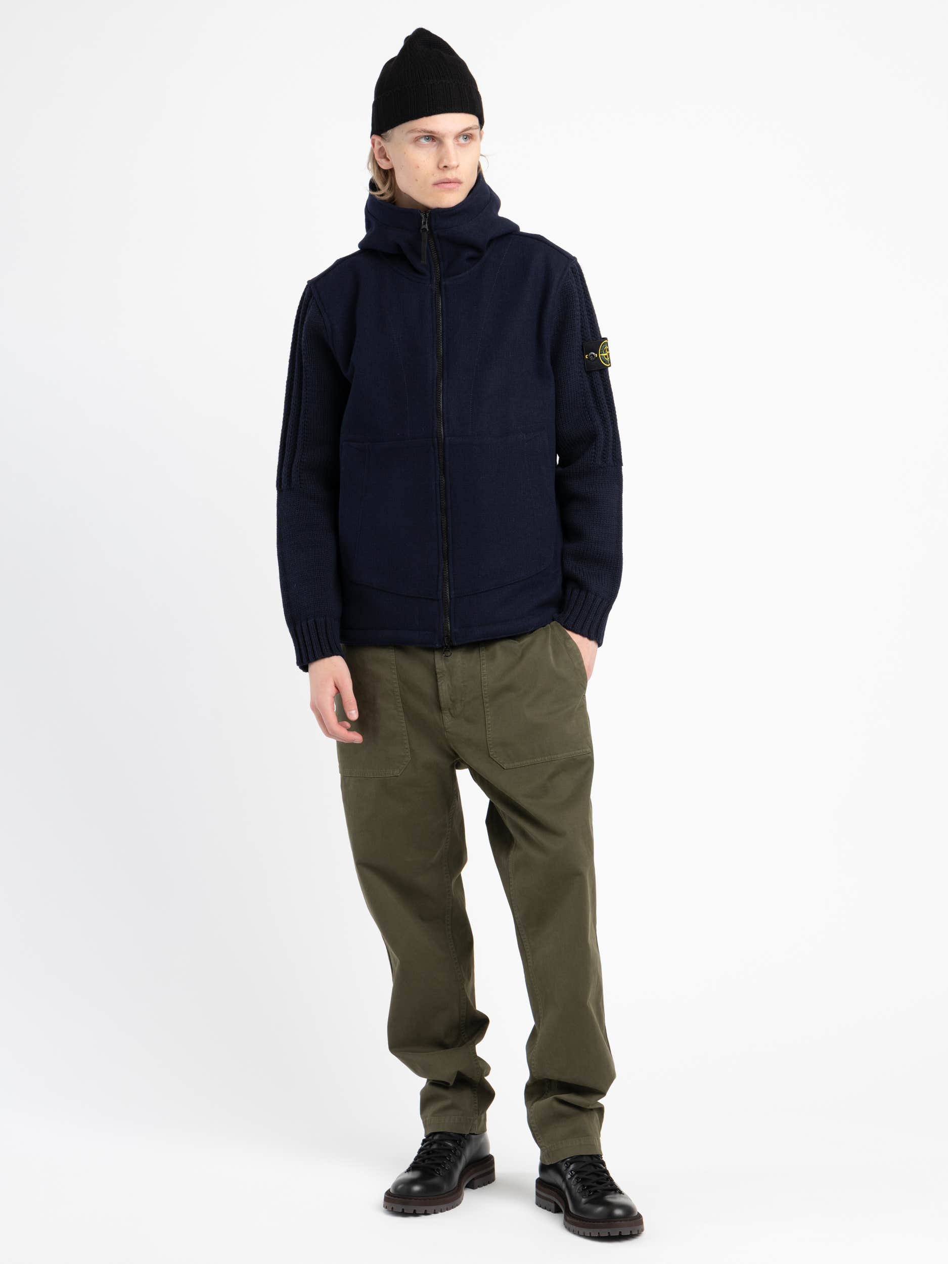 Navy Wool-Blend Hooded Jacket