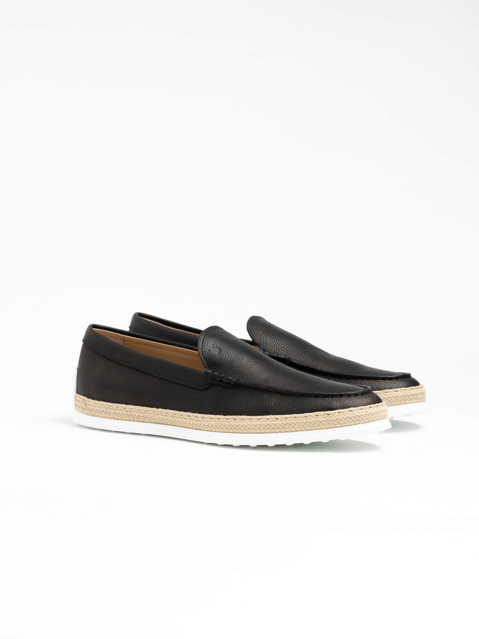 Black Leather Raffia Loafer
