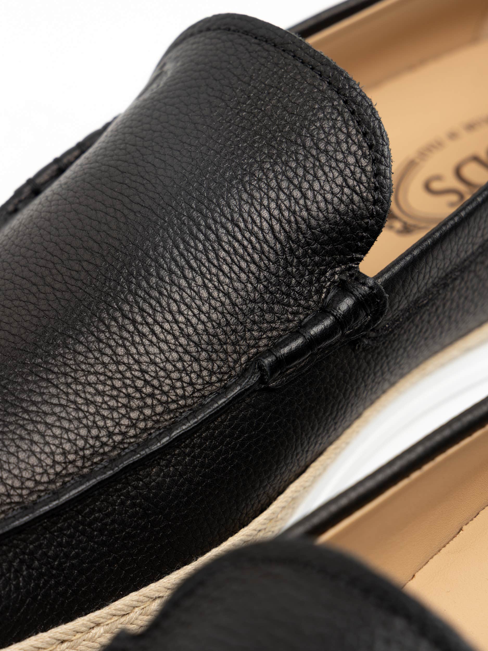 Black Leather Raffia Loafer