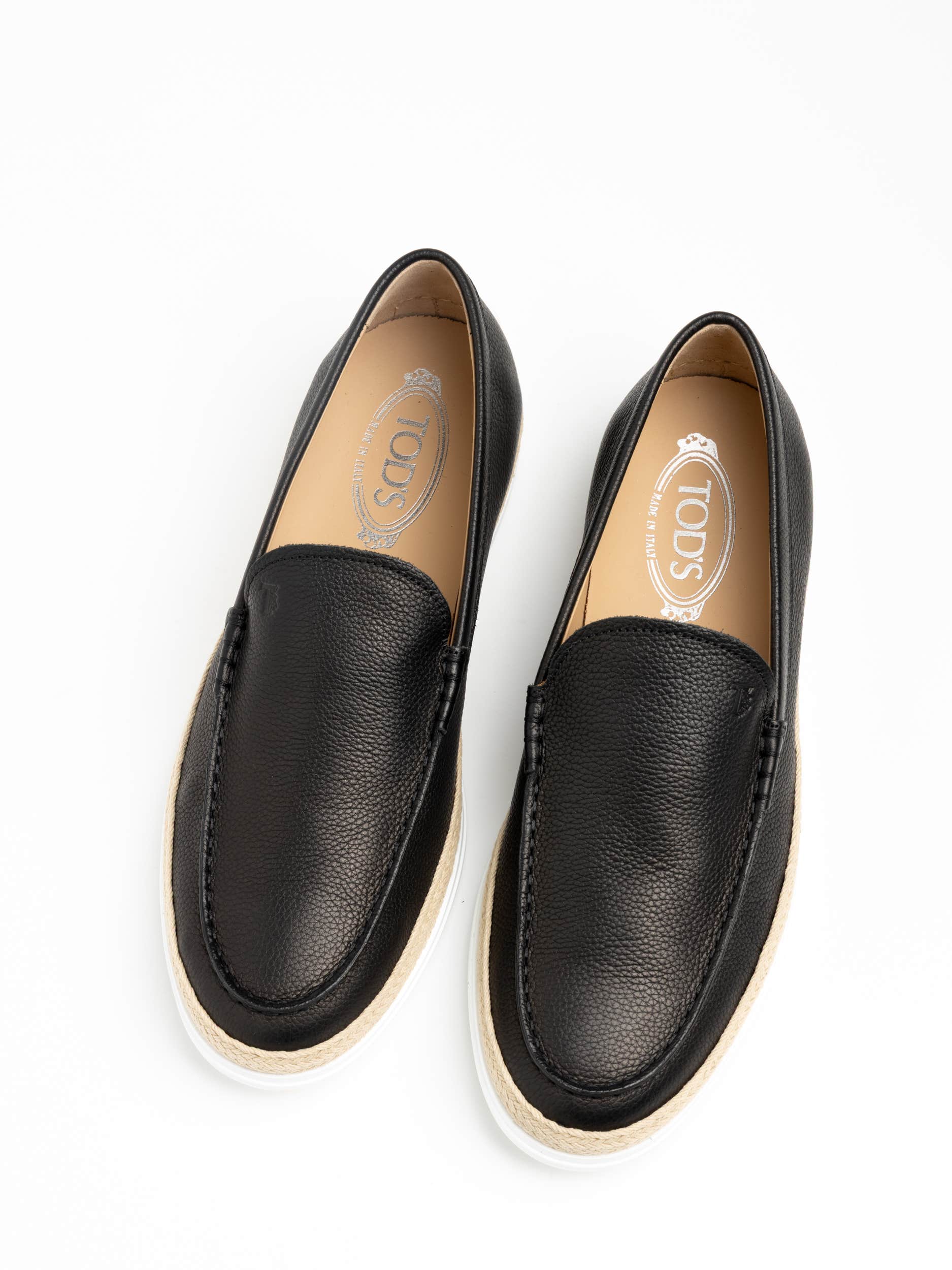Black Leather Raffia Loafer