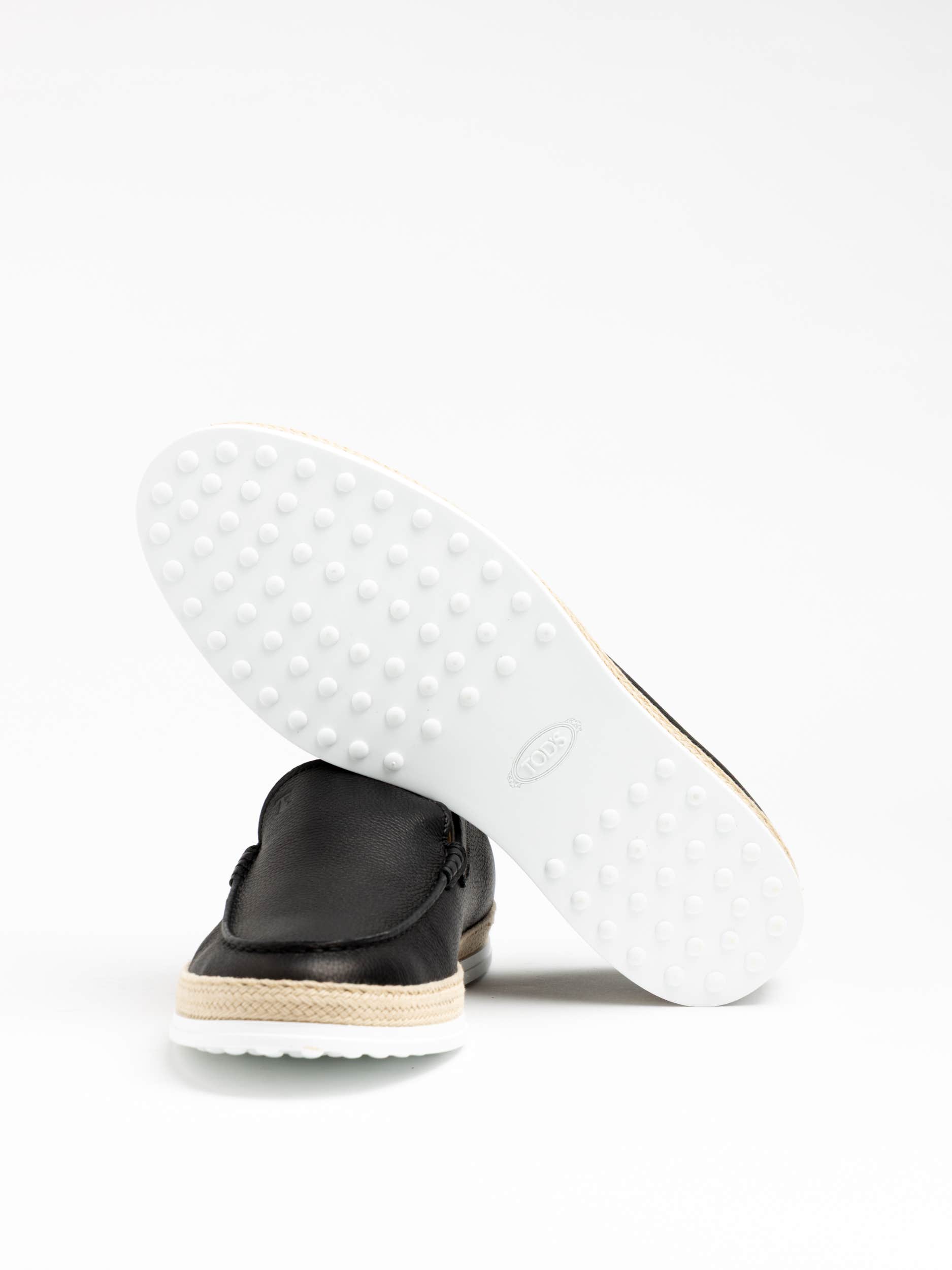 Black Leather Raffia Loafer