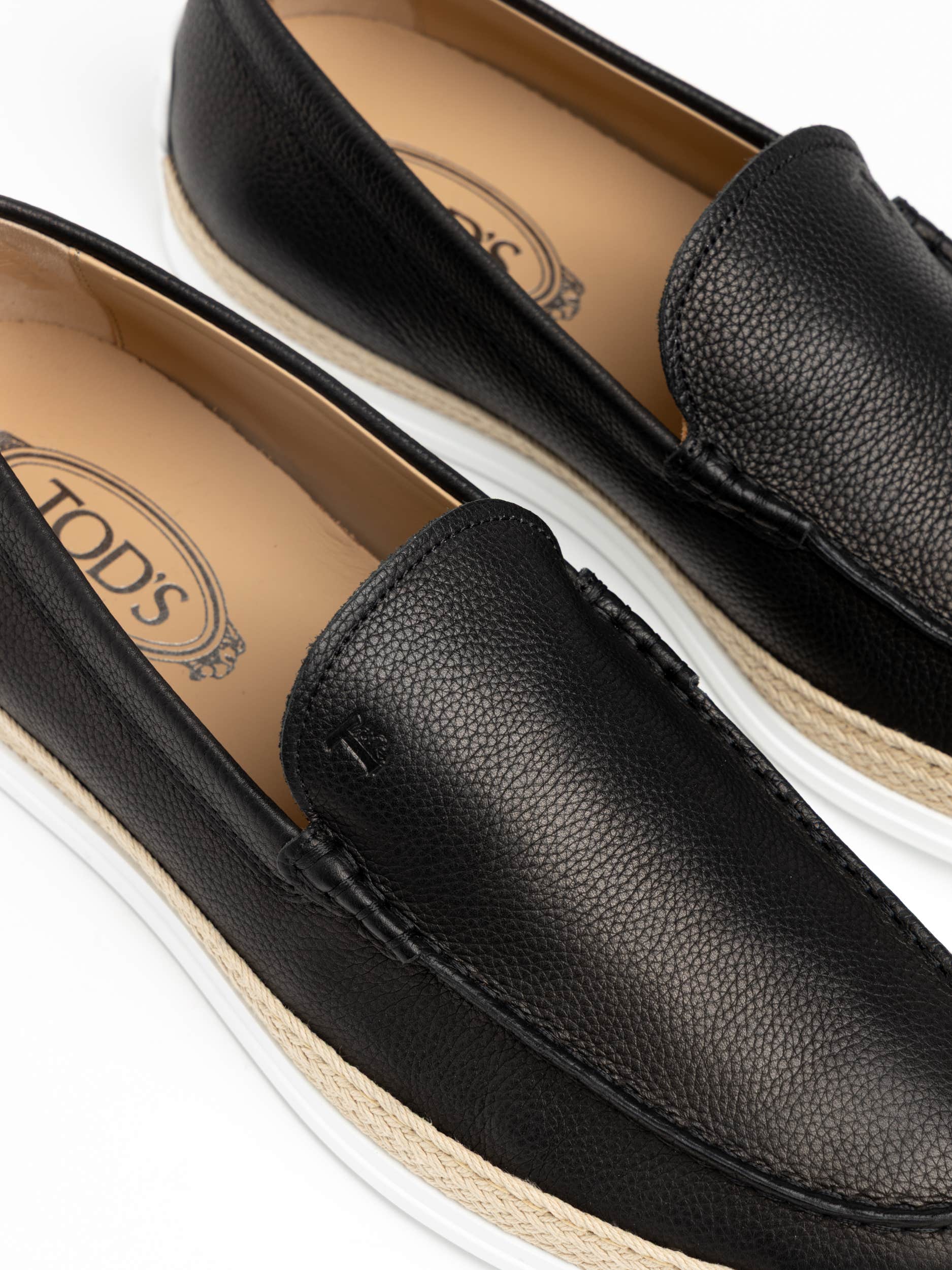 Black Leather Raffia Loafer