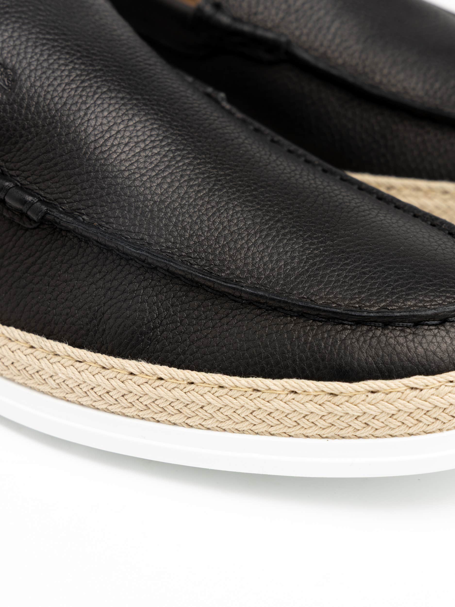 Black Leather Raffia Loafer