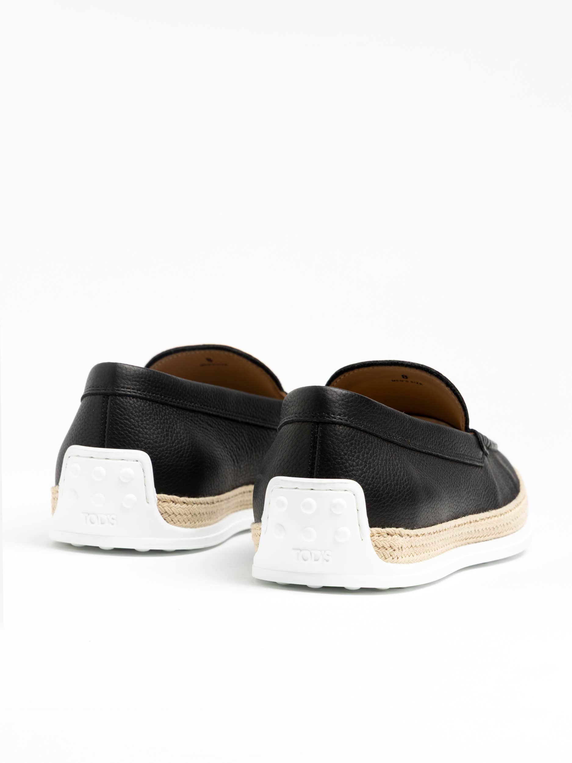 Black Leather Raffia Loafer