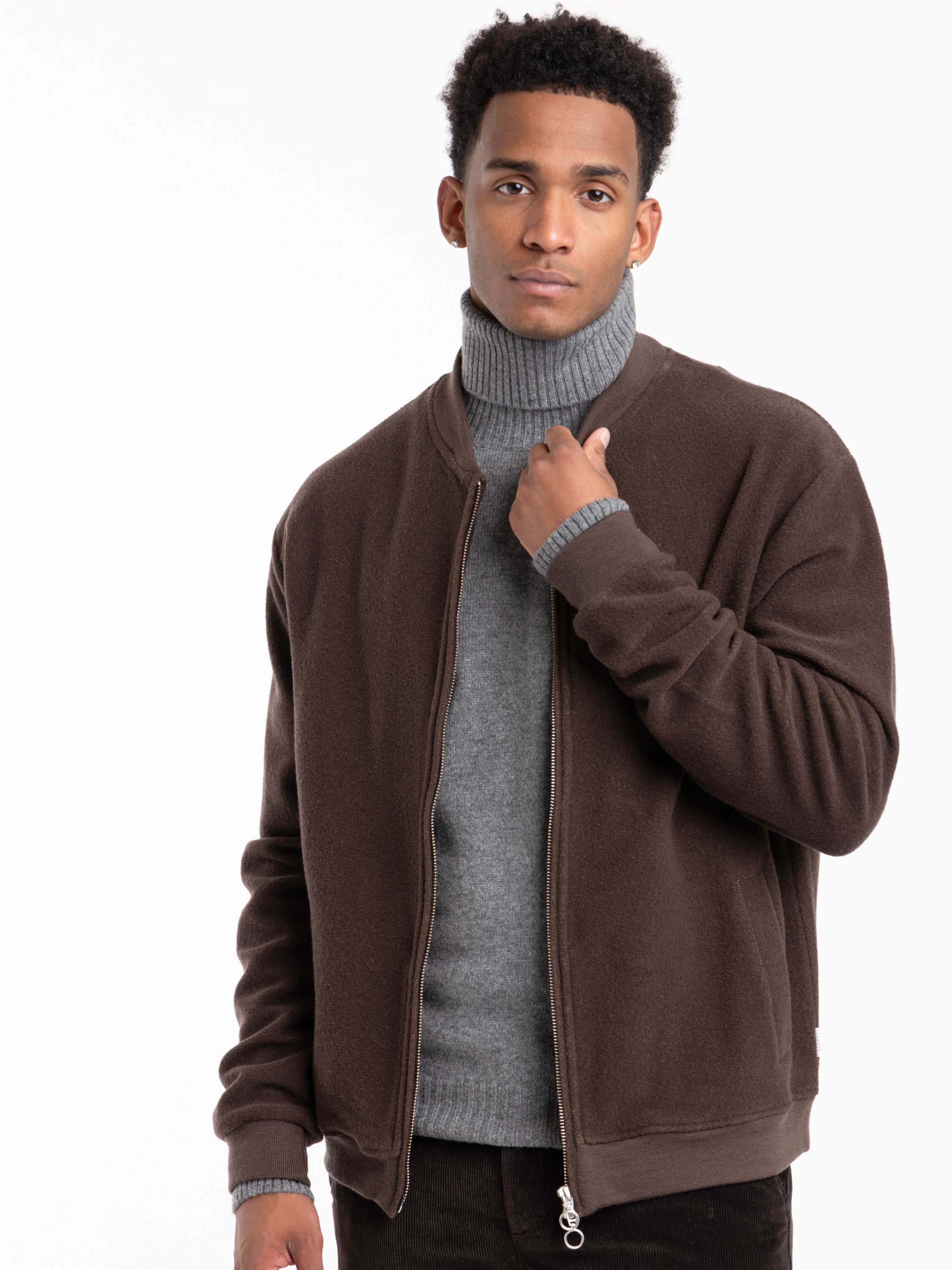 Brown Blouson Wool-Cotton Jacket