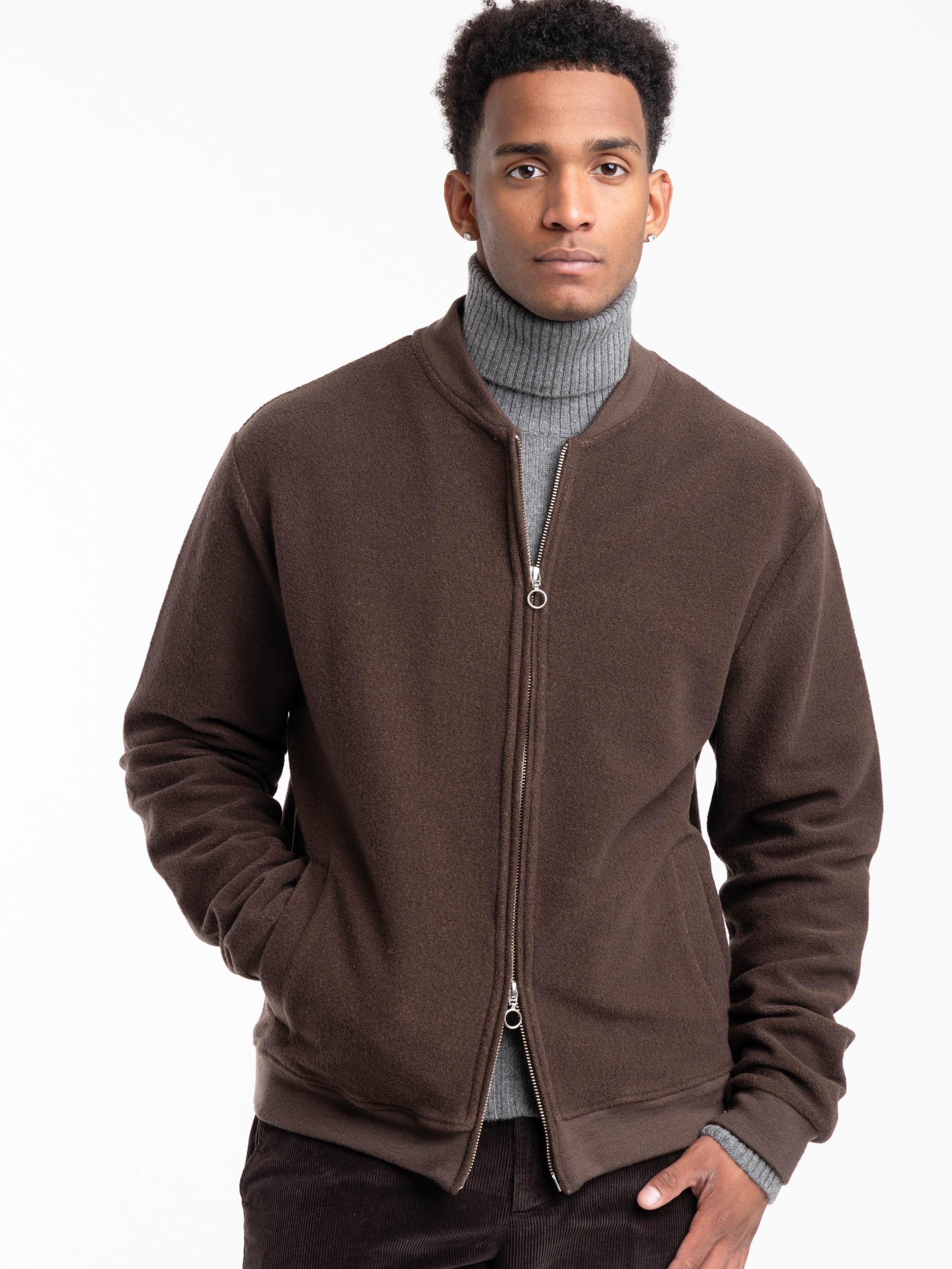 Brown Blouson Wool-Cotton Jacket