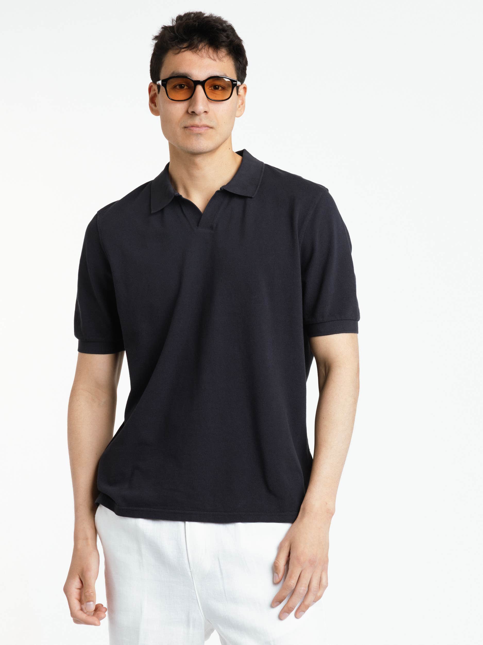 Navy Johnny Polo Cotton Shirt