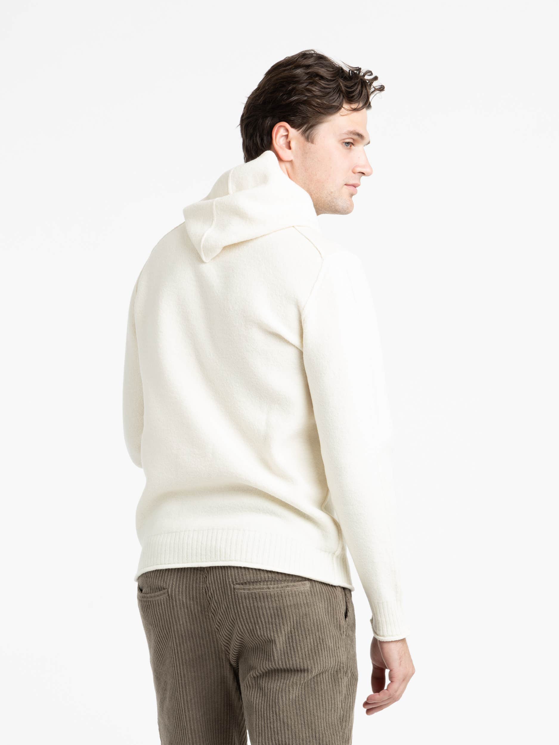 White Boiled Wool Hoodie