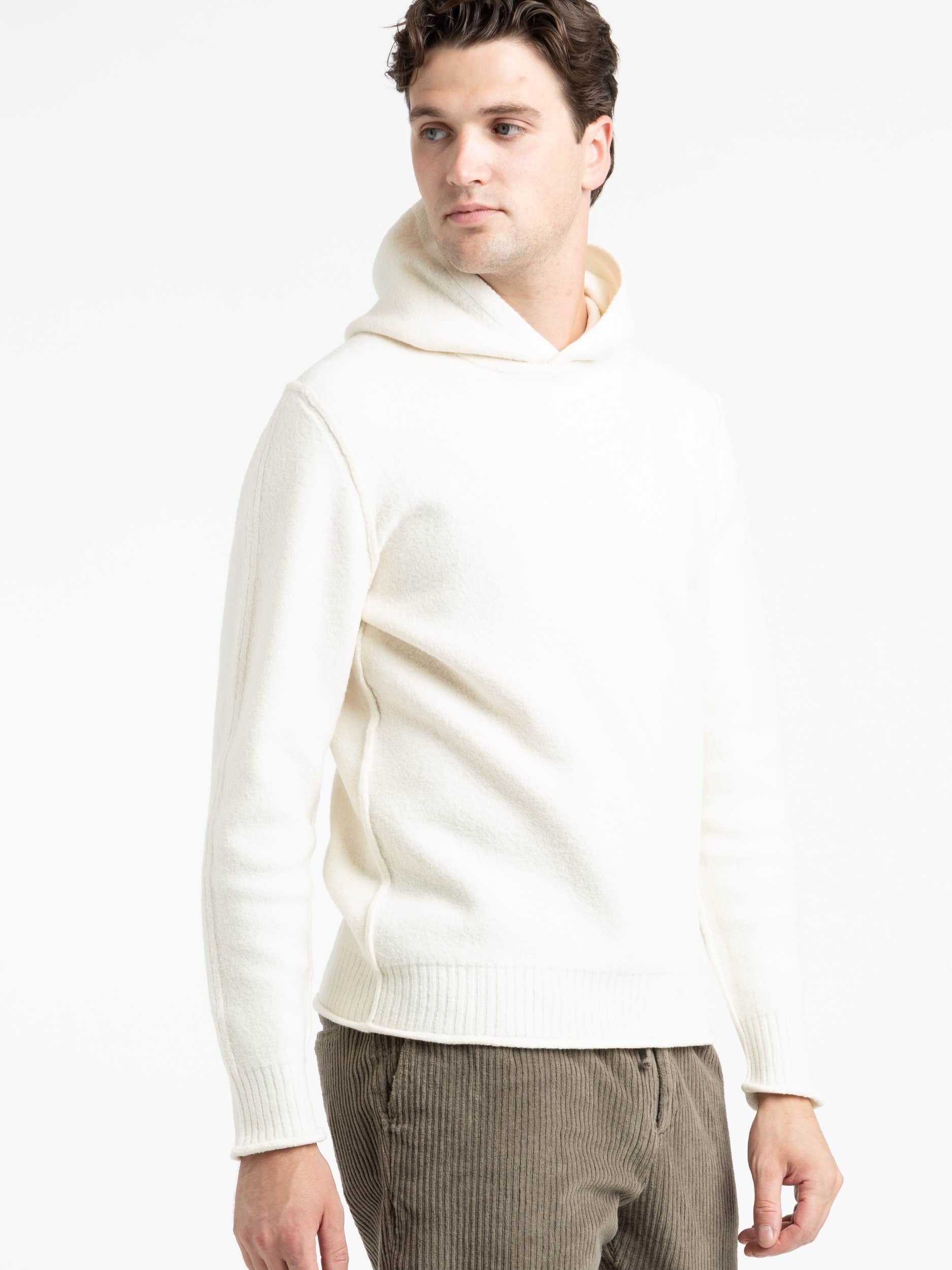 White Boiled Wool Hoodie