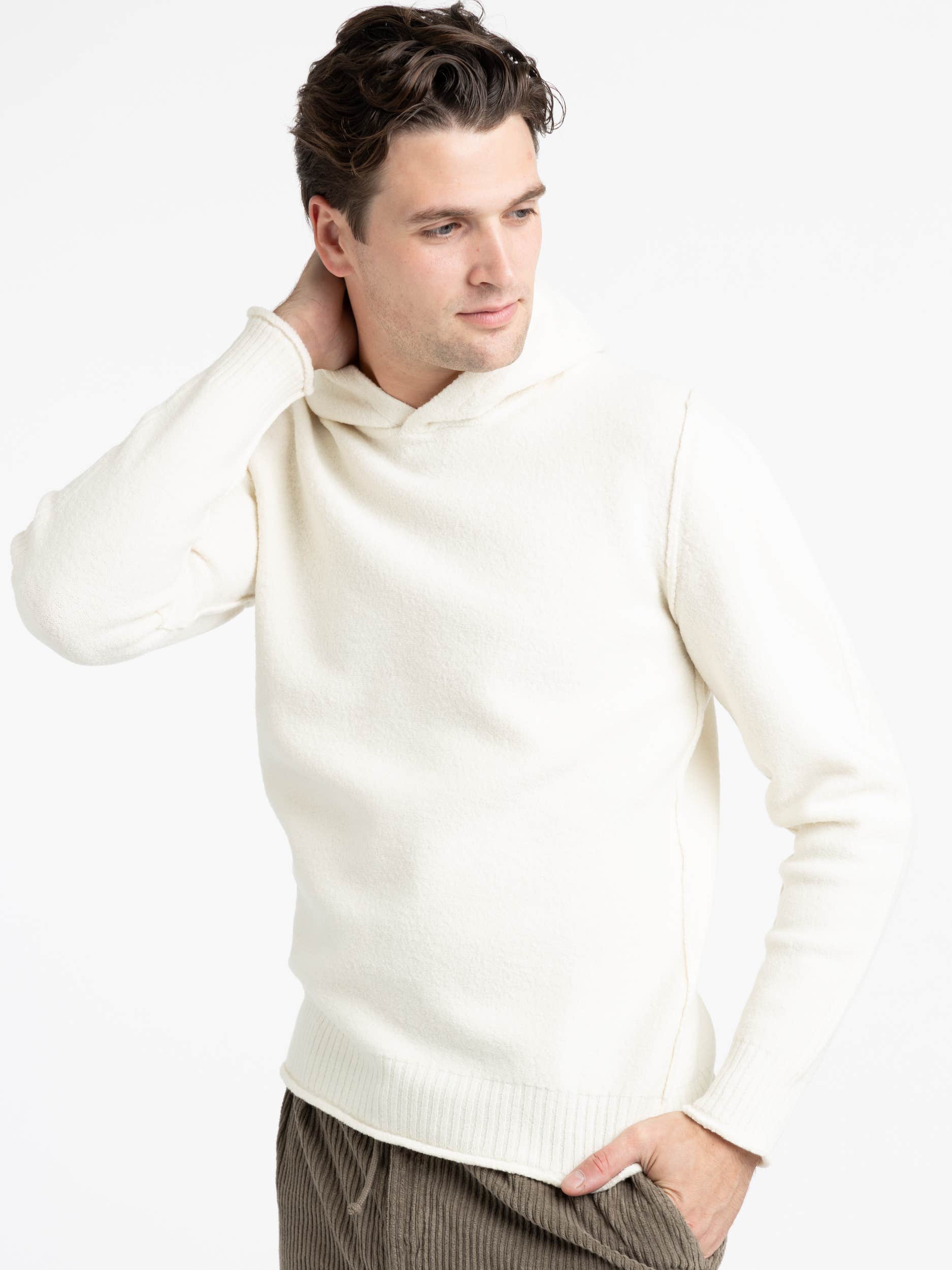 White Boiled Wool Hoodie