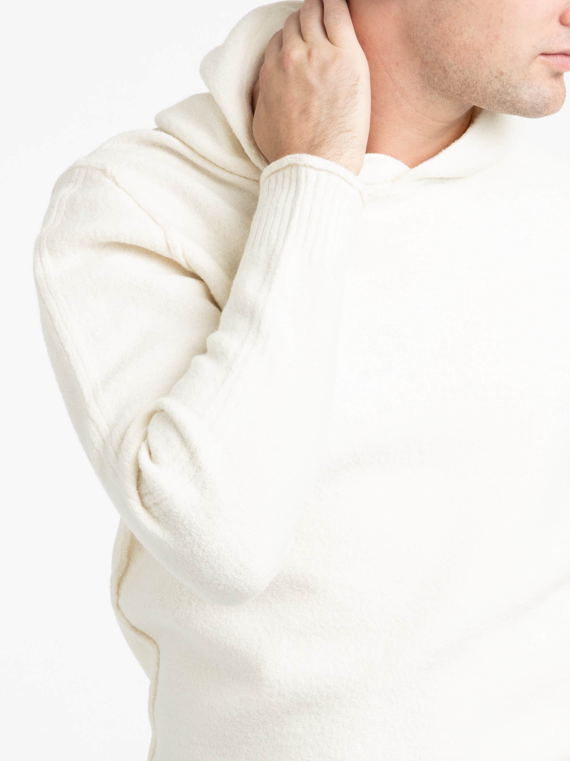 White Boiled Wool Hoodie