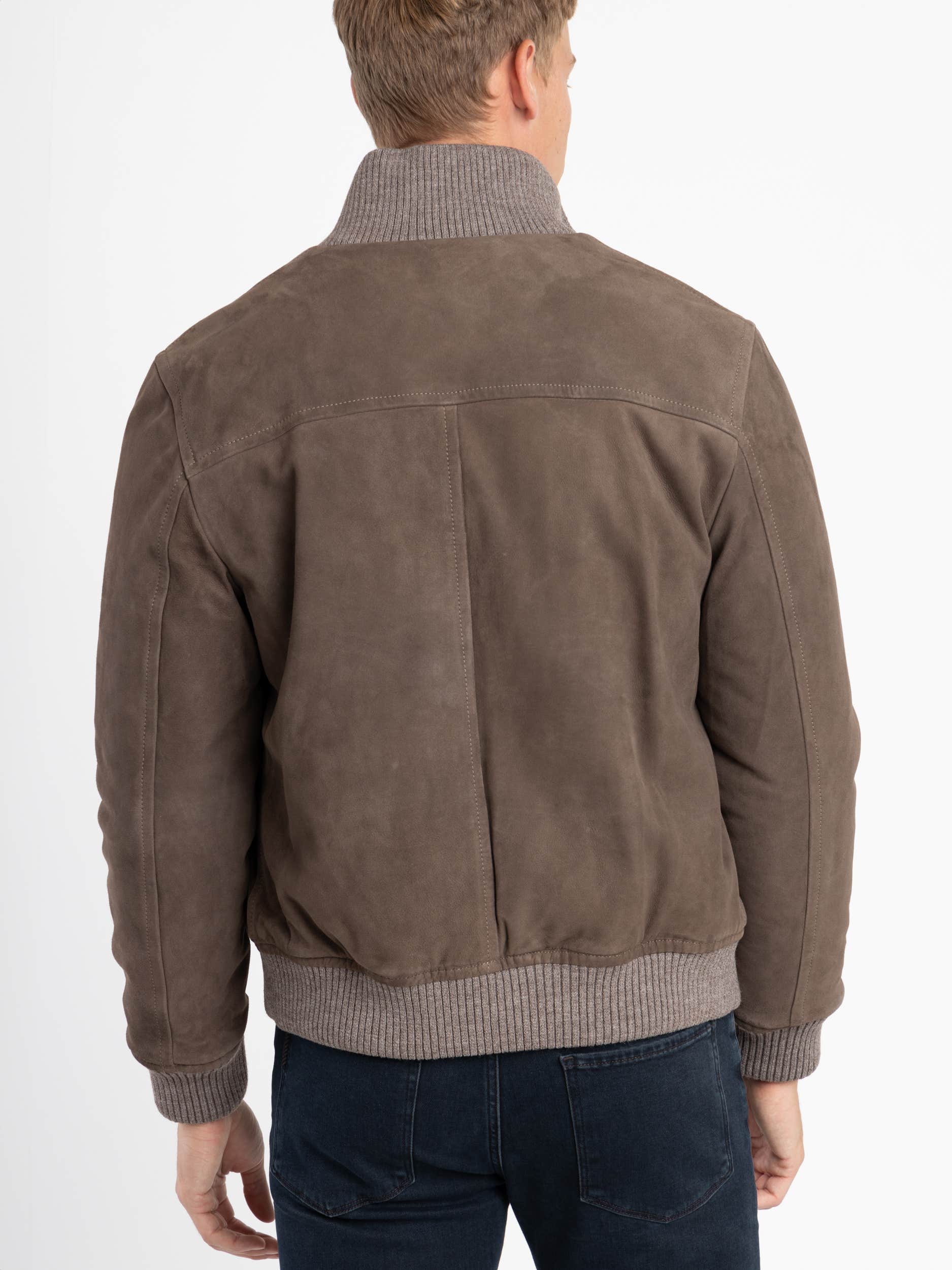 Suede Padded Zip Bomber Jacket with High Collar