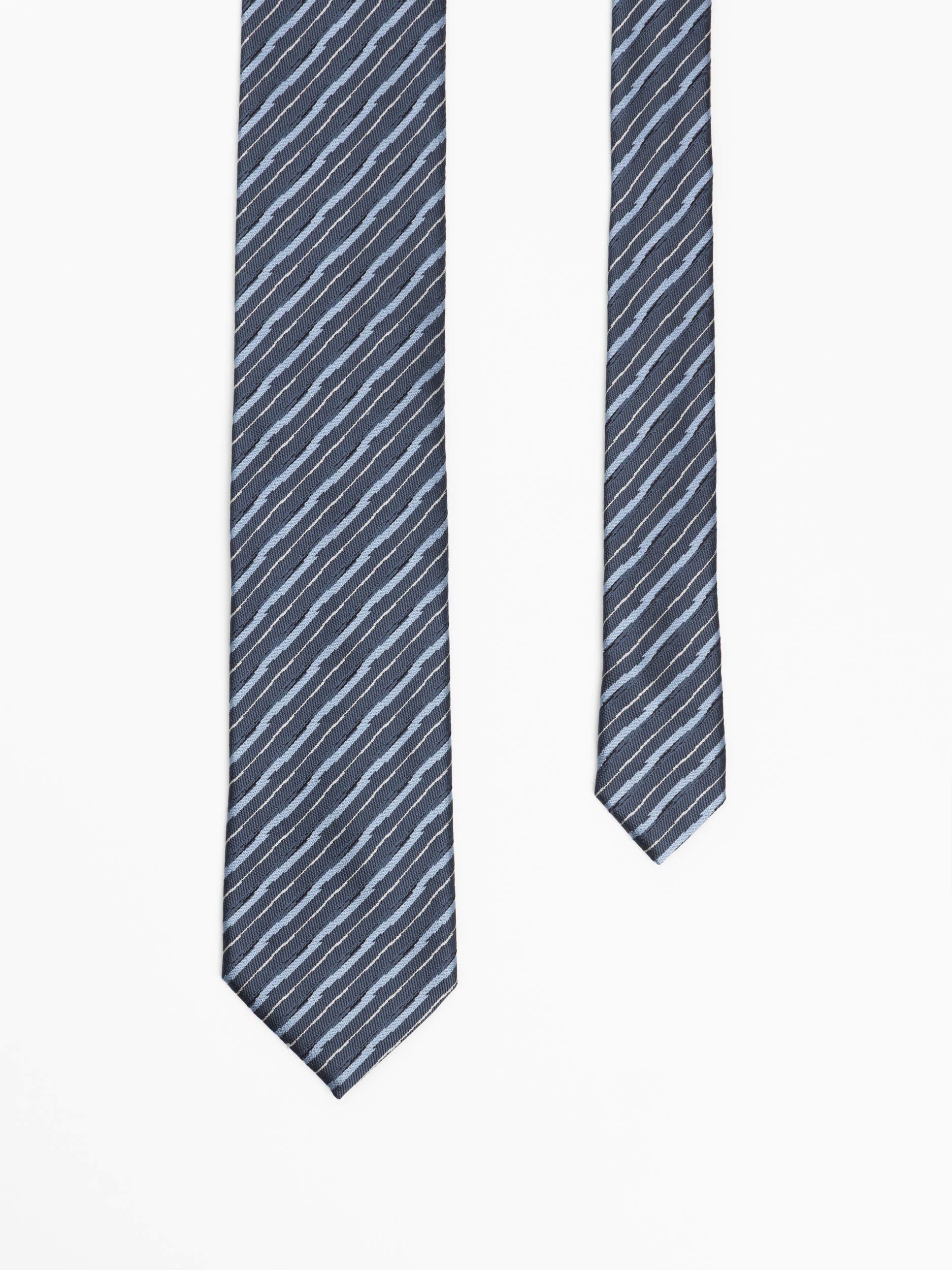 Grey/White Stripe Blue Silk Tie