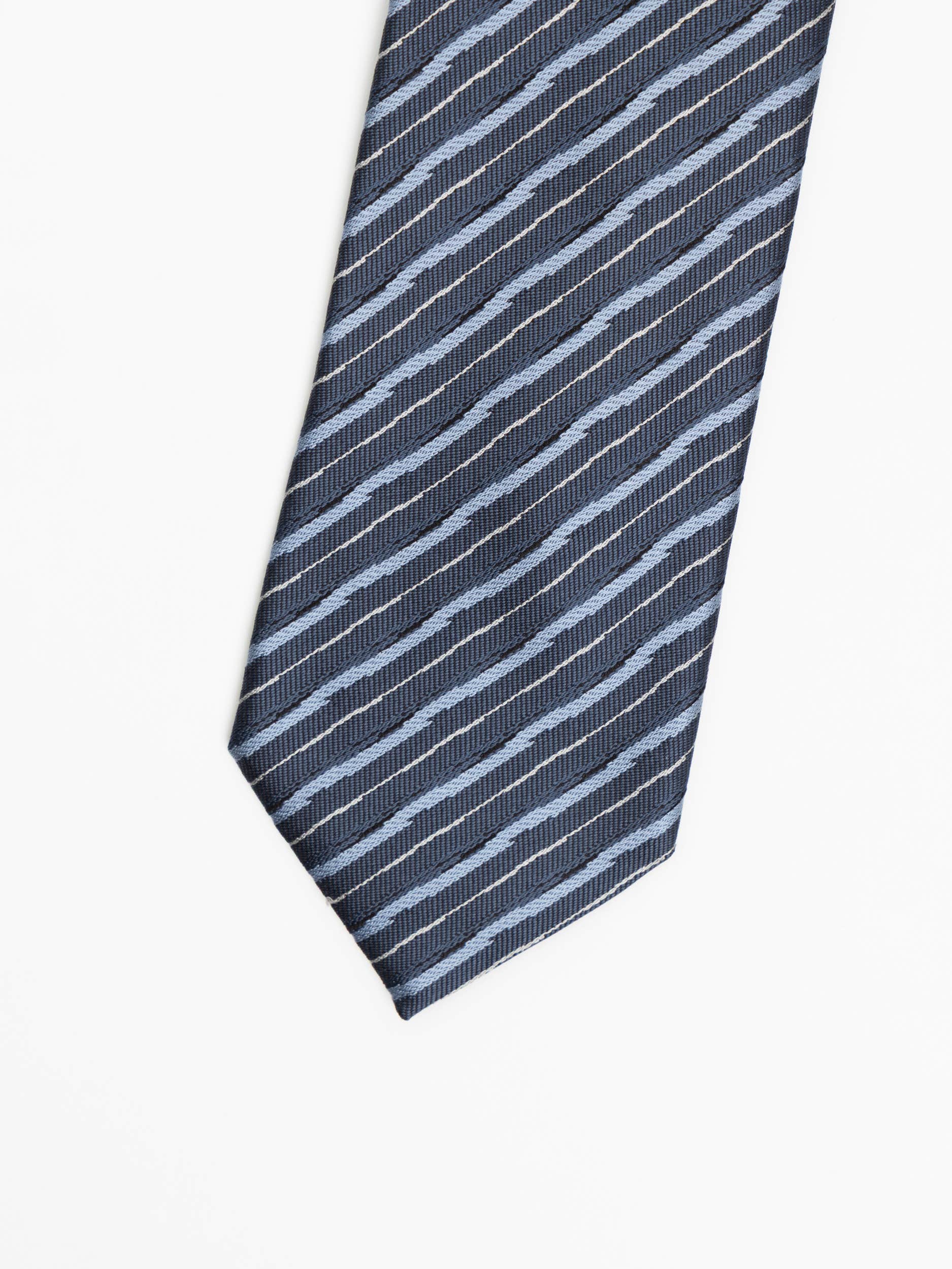 Grey/White Stripe Blue Silk Tie