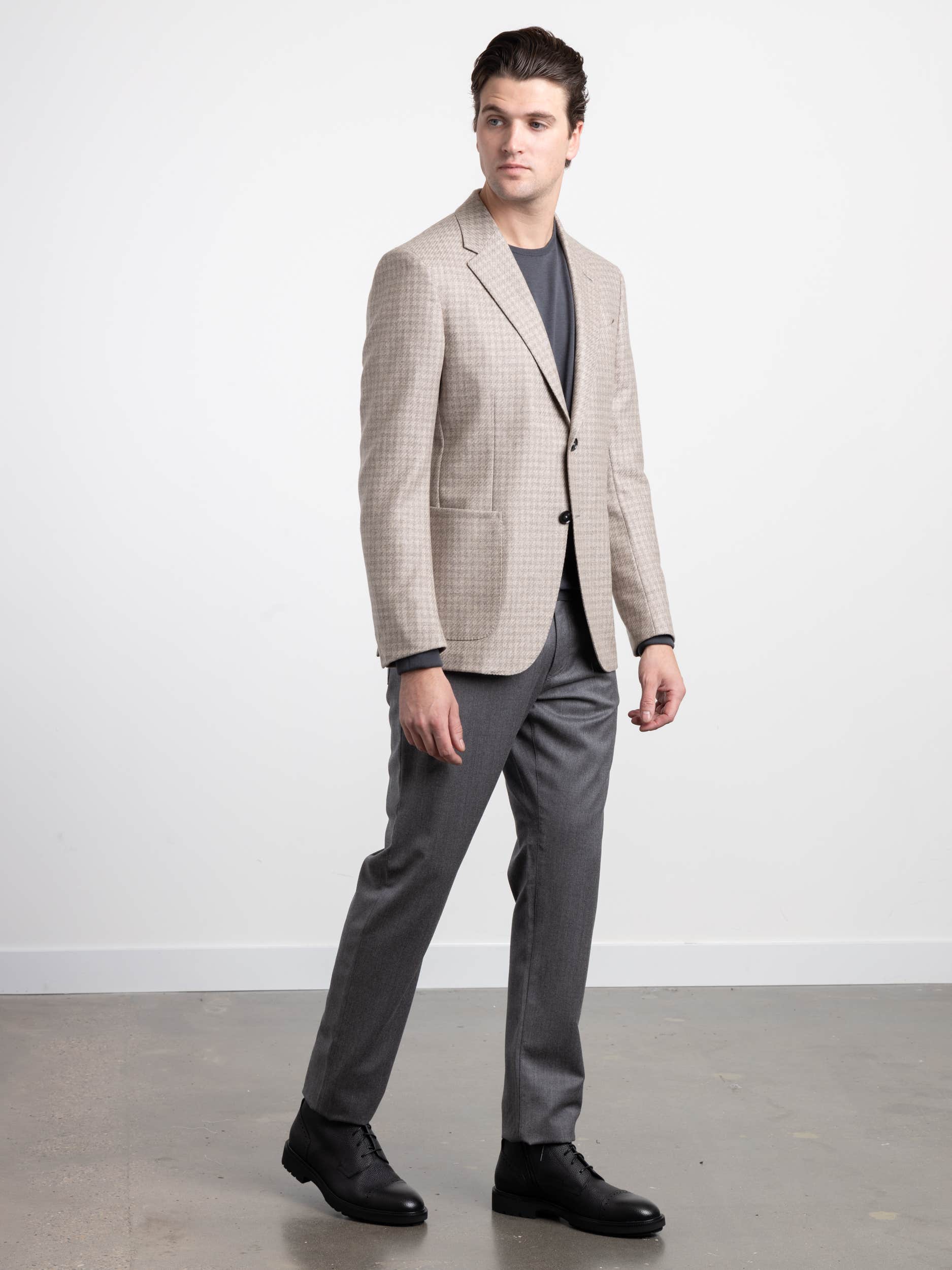 Beige Cashmere Tonal Houndstooth Sport Jacket