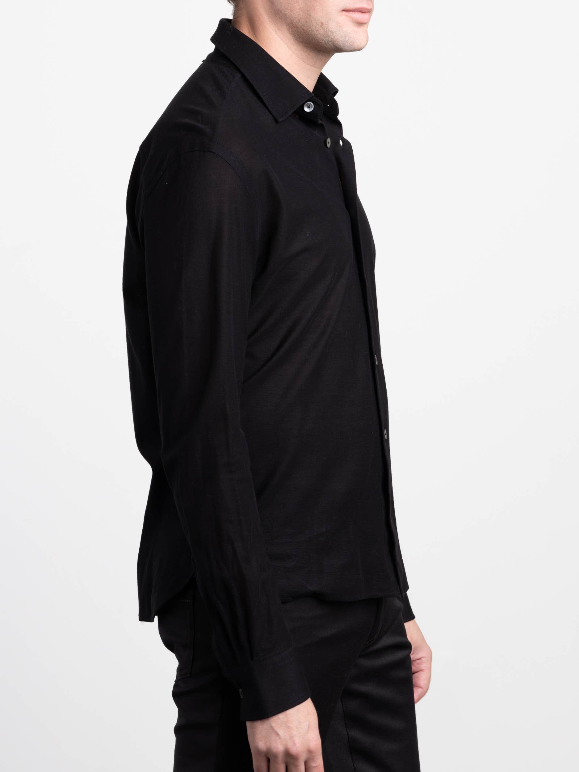 Black Stretch Pique Button-Down