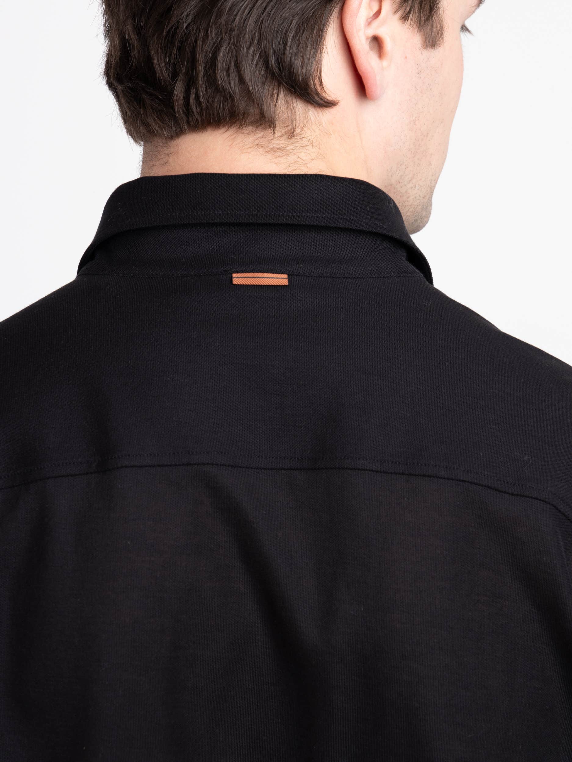 Black Stretch Pique Button-Down