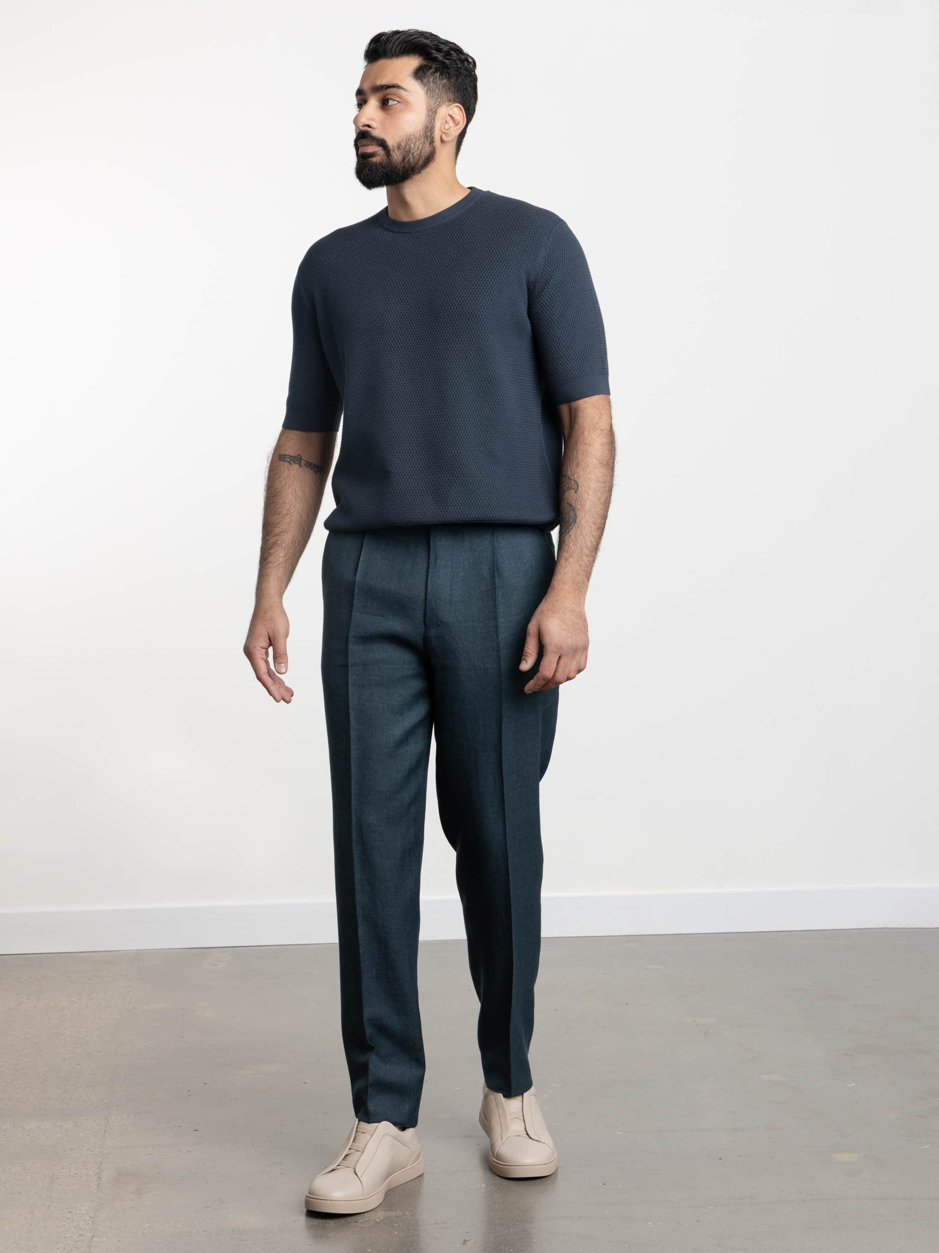Linen and Wool Blue Dress Pant