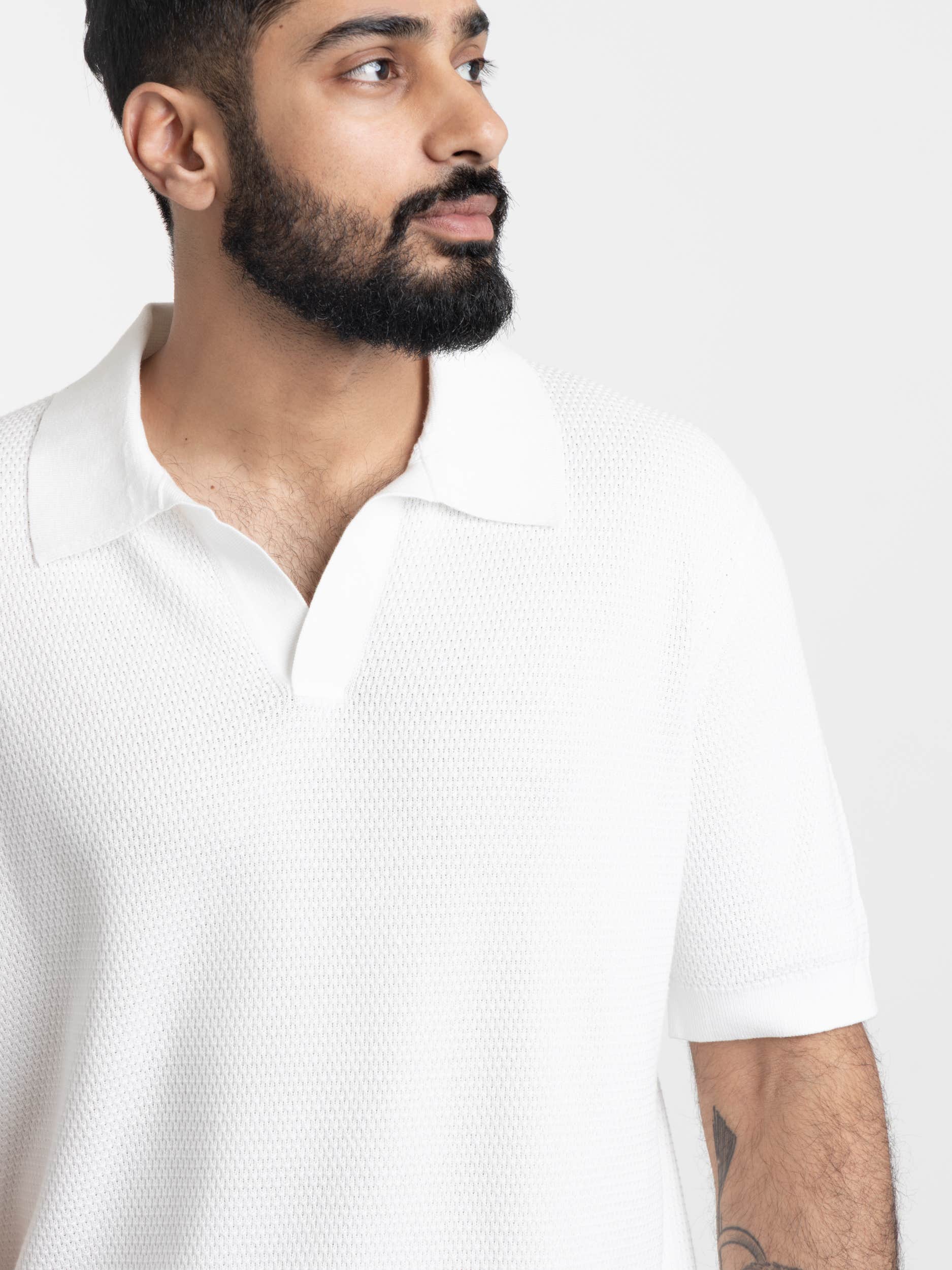 White Knit Premium Cotton Polo Shirt