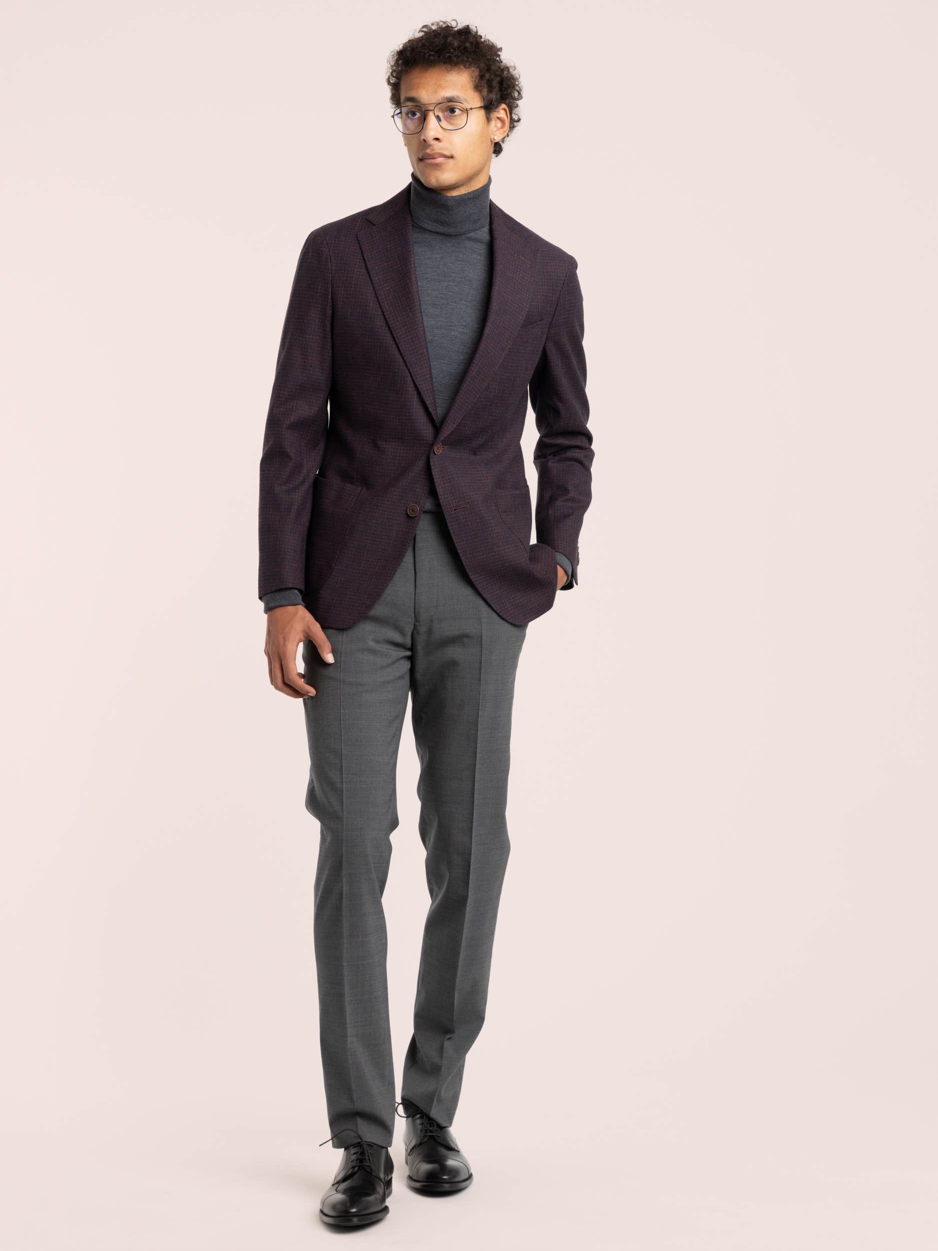 Red Check Wool-Cotton-Flax Sport Jacket