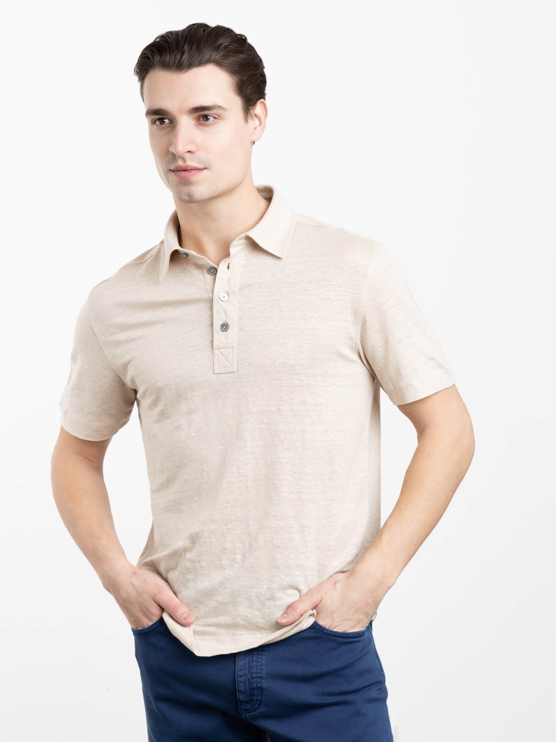Beige Linen Short-Sleeve Polo