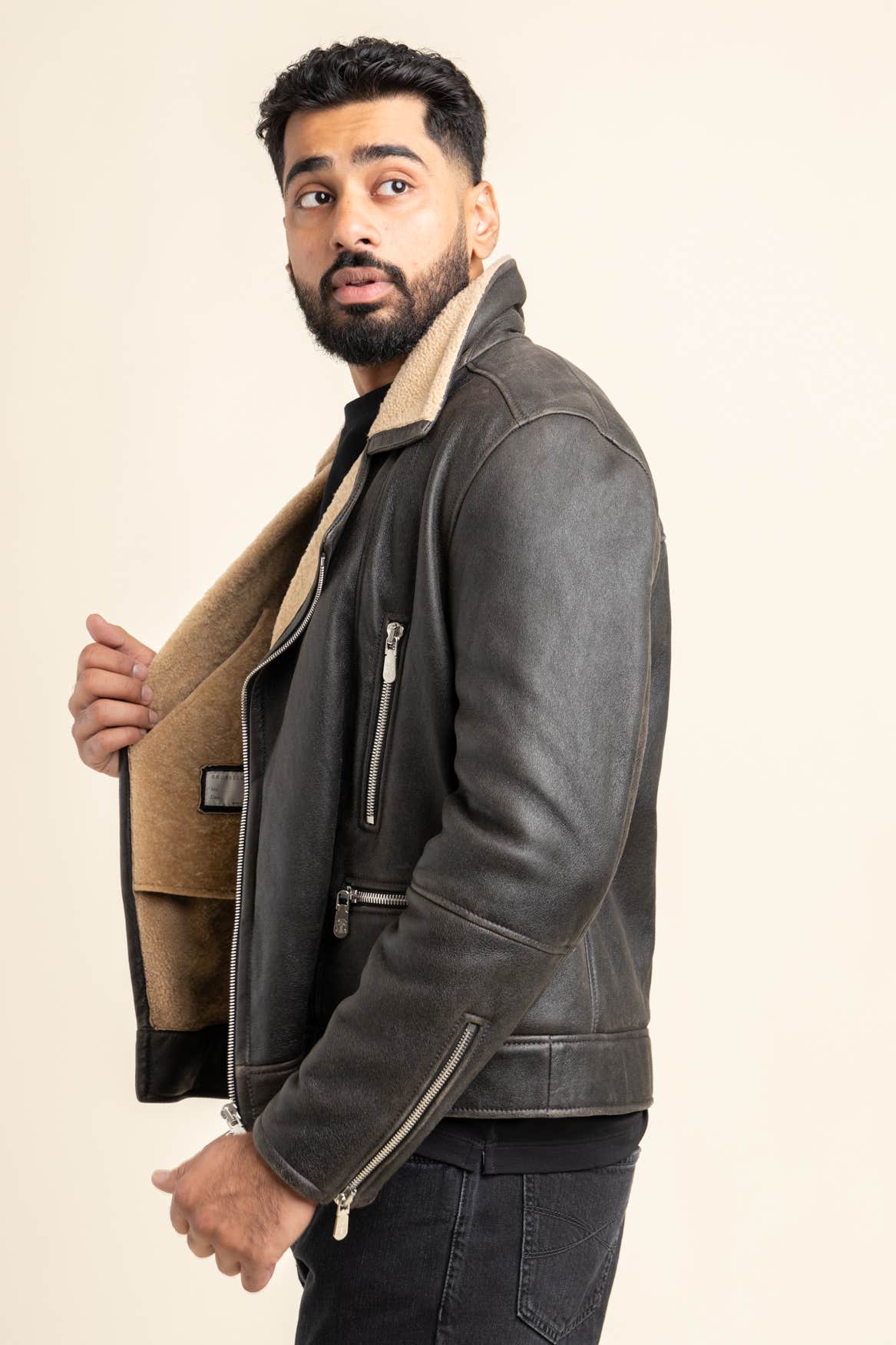 Black Shearling Moto Jacket