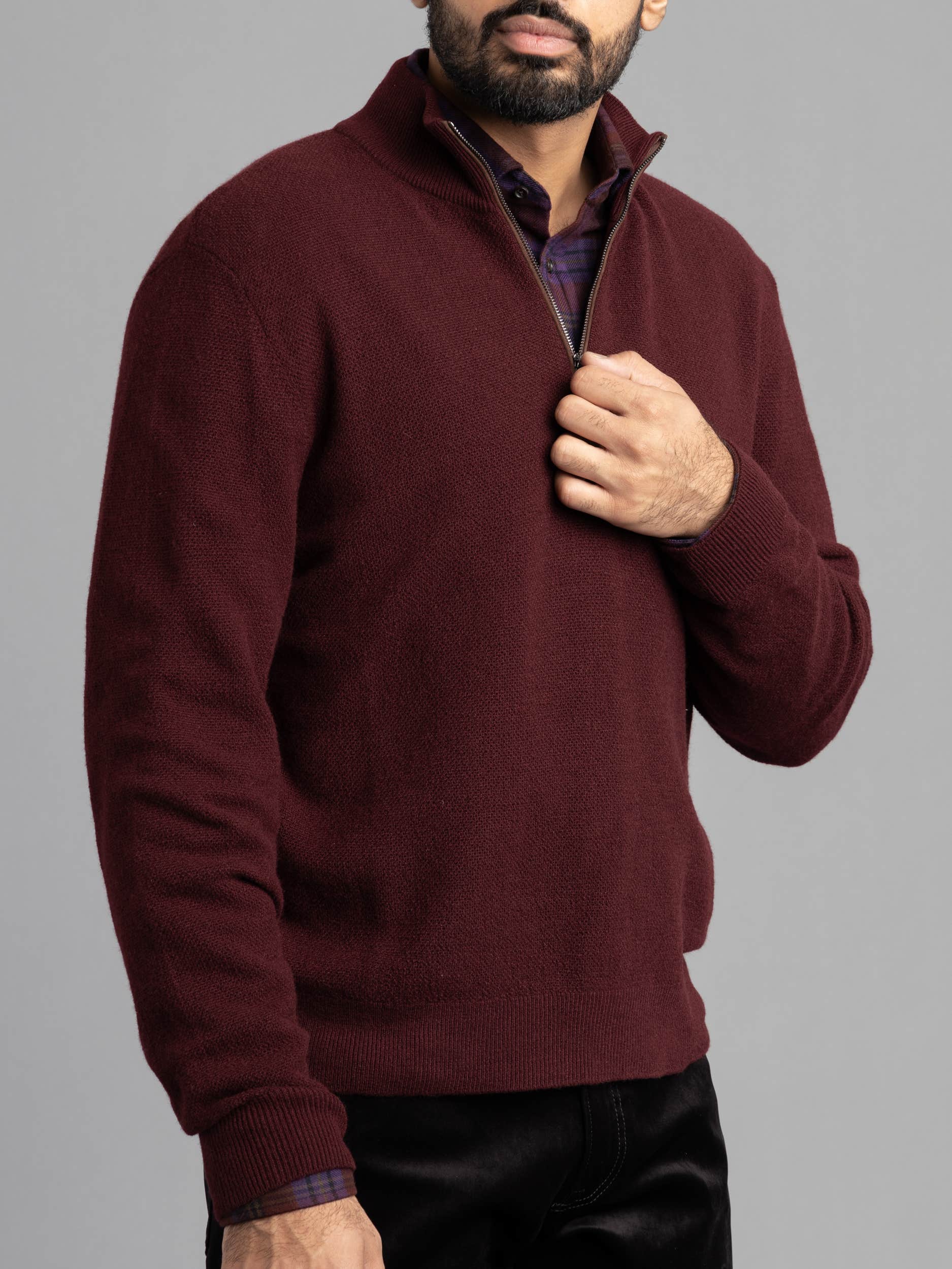 Cashmere Birdseye Quarter Zip Sweater