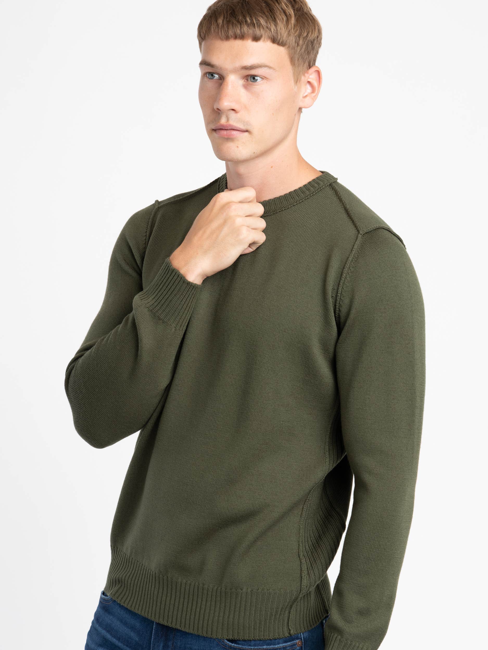 Green Merino Raw Edge Crewneck