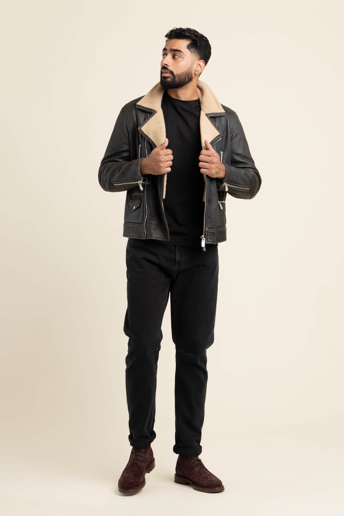 Black Shearling Moto Jacket