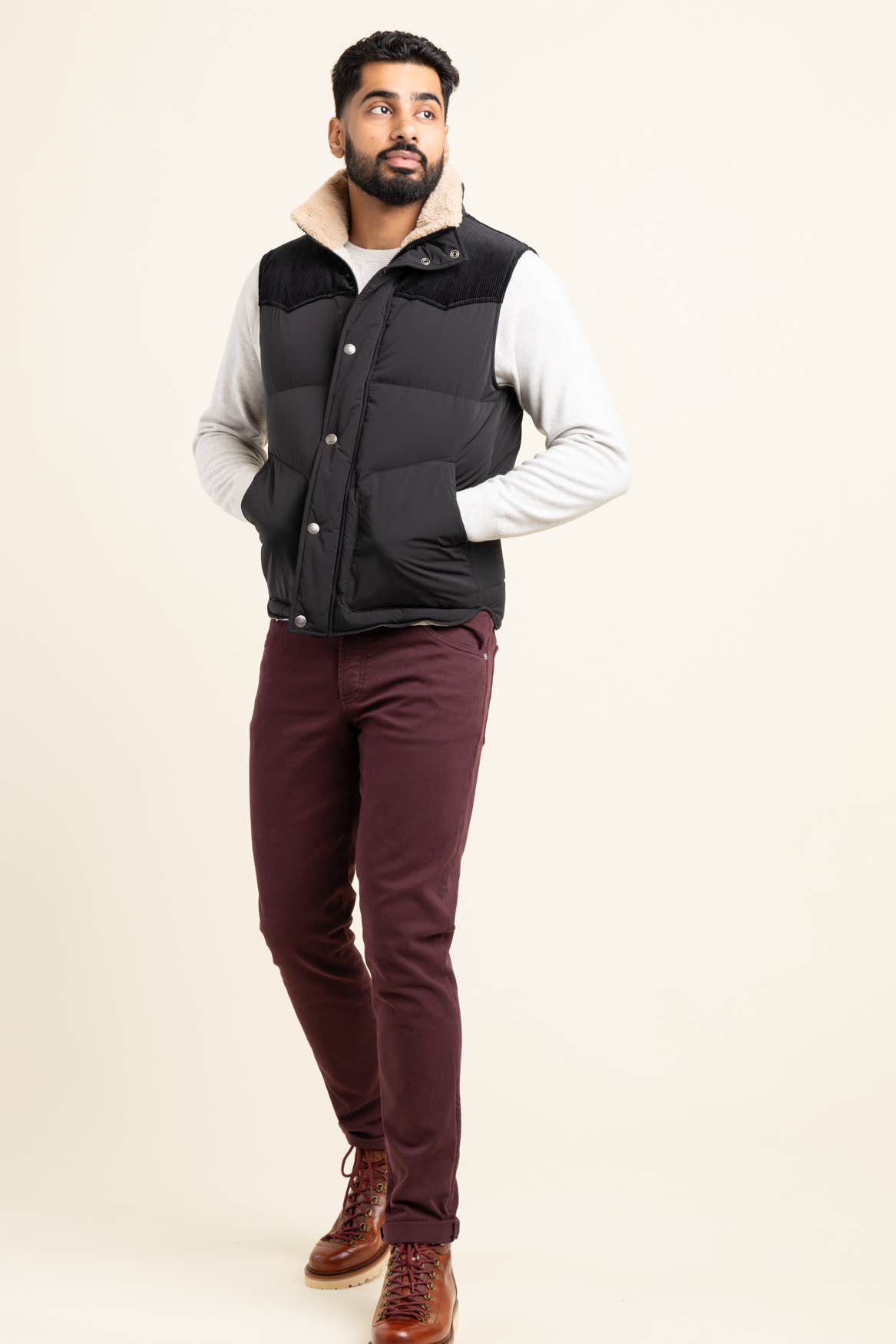 Cotton-Corduroy and Shearling-Trimmed Shell Down Vest