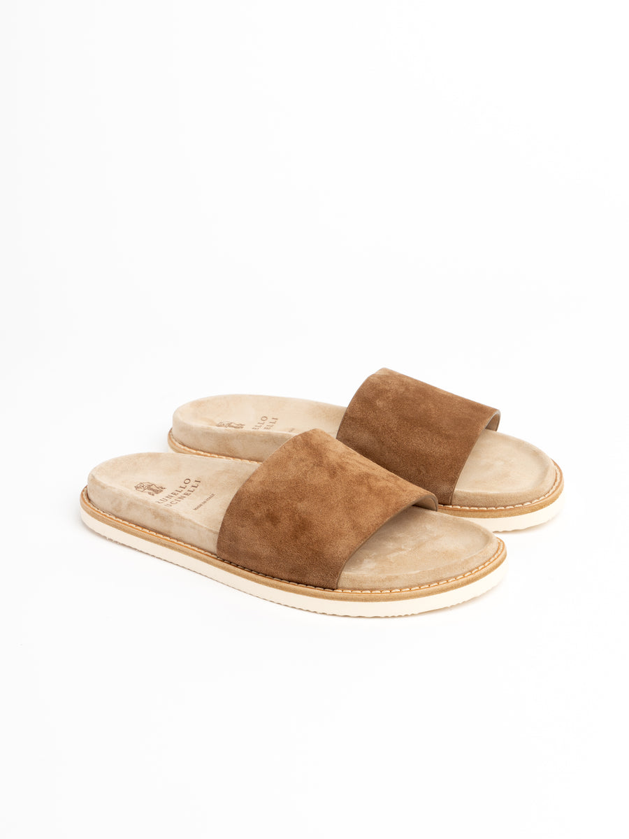 Chestnut Brown Single-Strap Suede Slides – The Helm Clothing