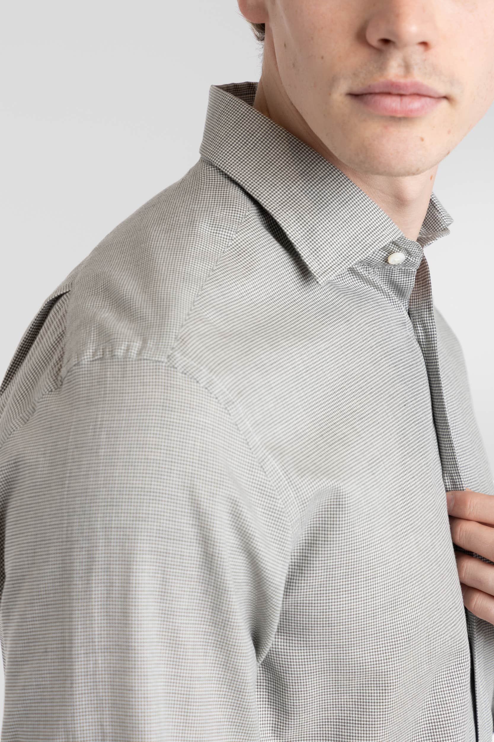 Grey/White Herringbone Shirt