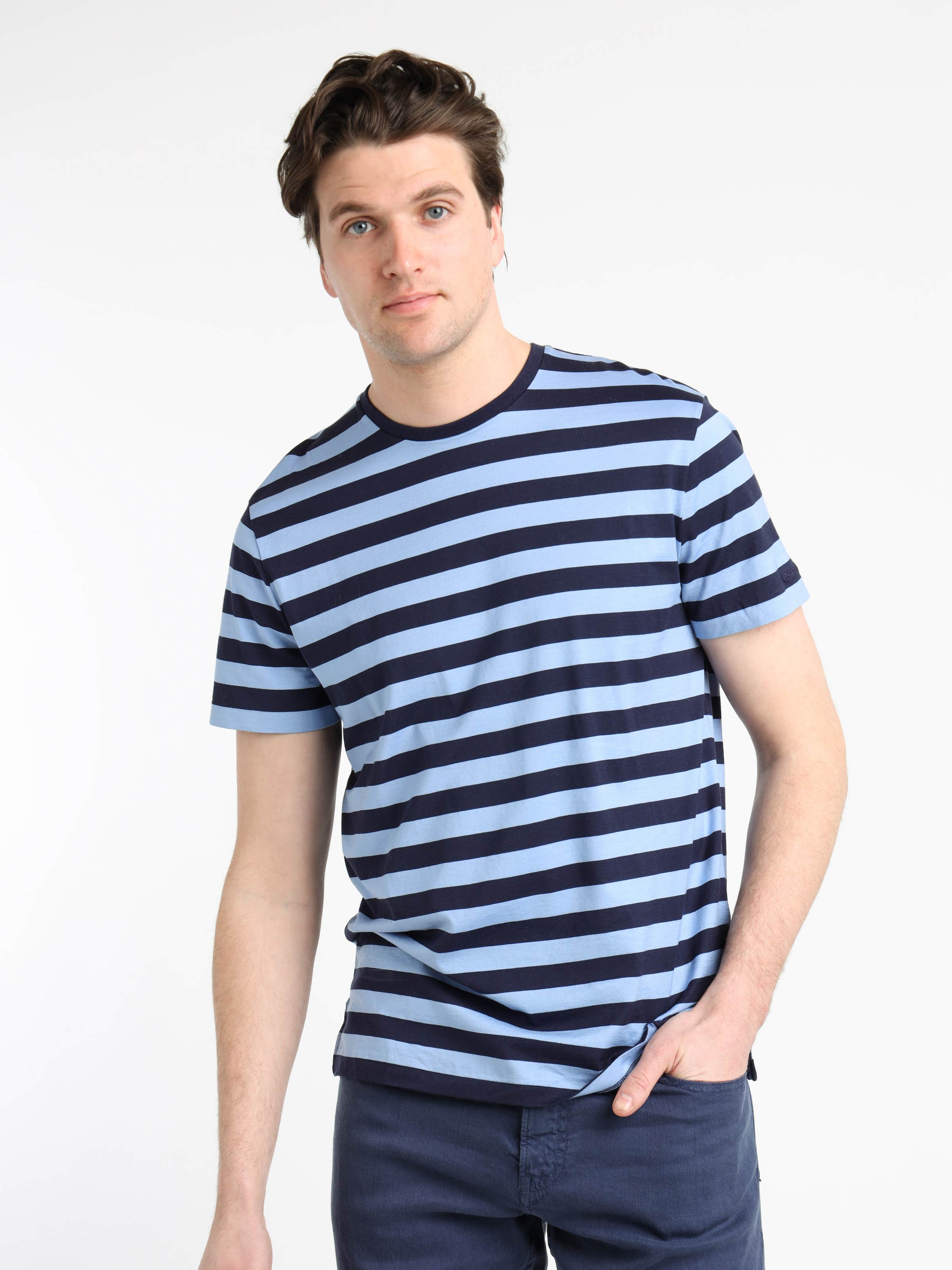 Spring Navy Striped Lisle Crewneck T-Shirt